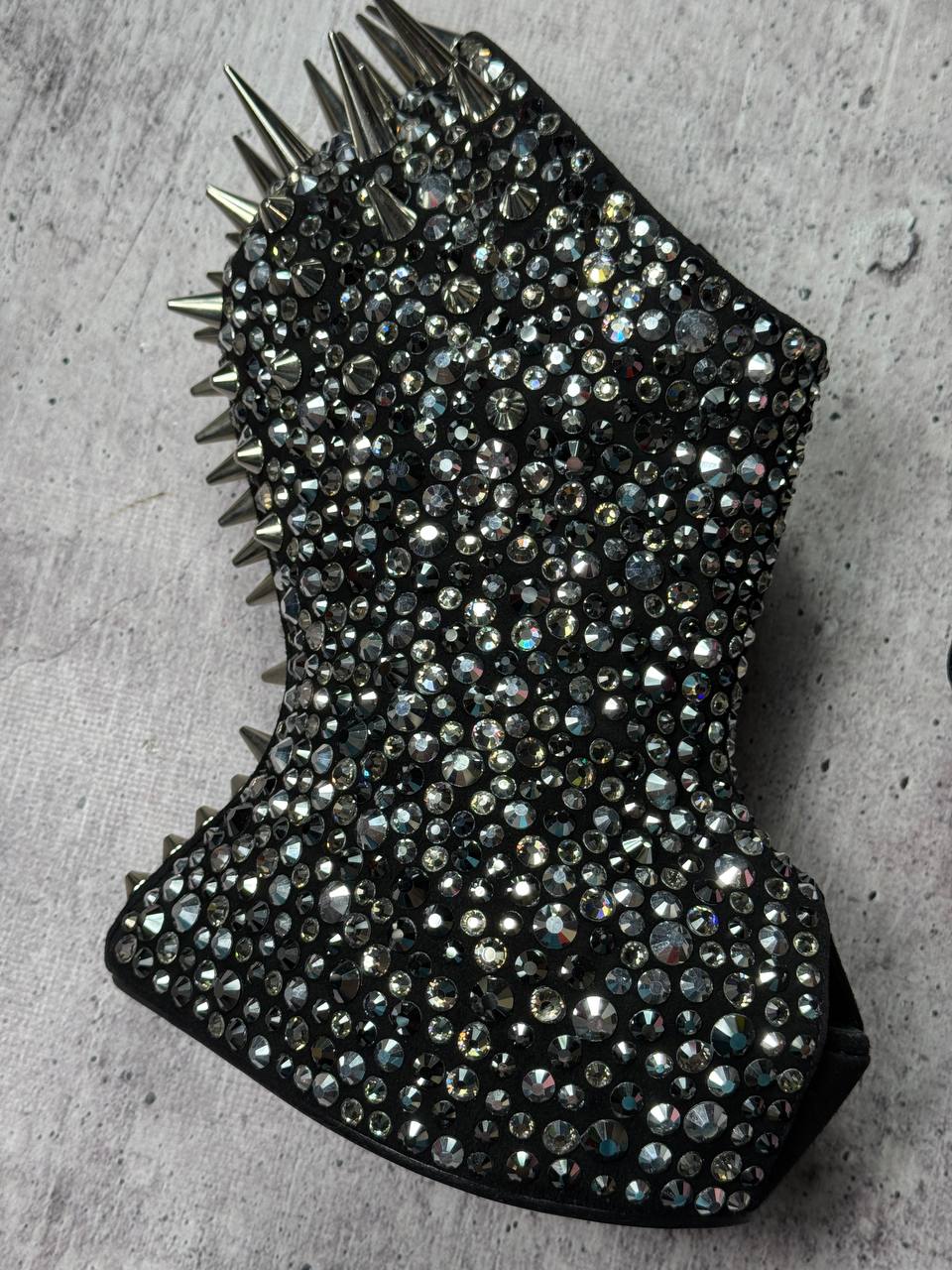 Zanotti Deadstock Rare Swarovski Crystals Spike Wedge Boots 40/40.5