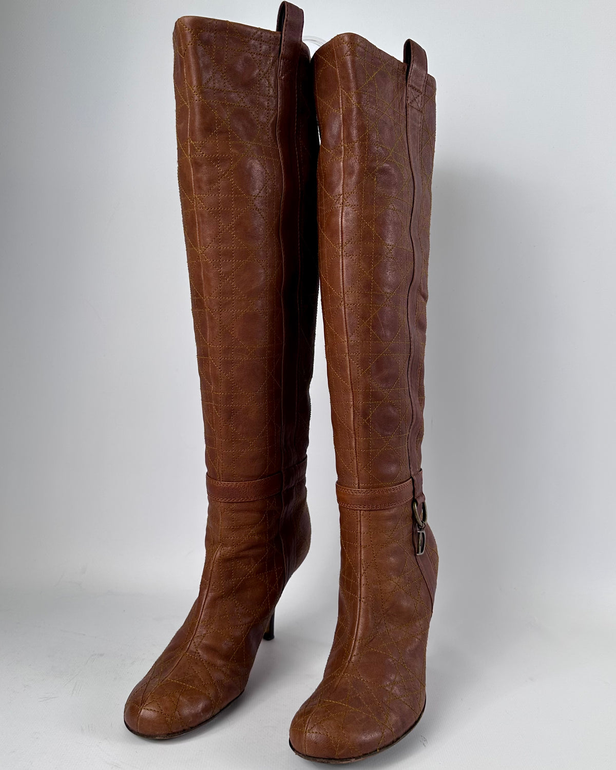 Christian Dior Vintage Brown Quilted Leather Boots — 38