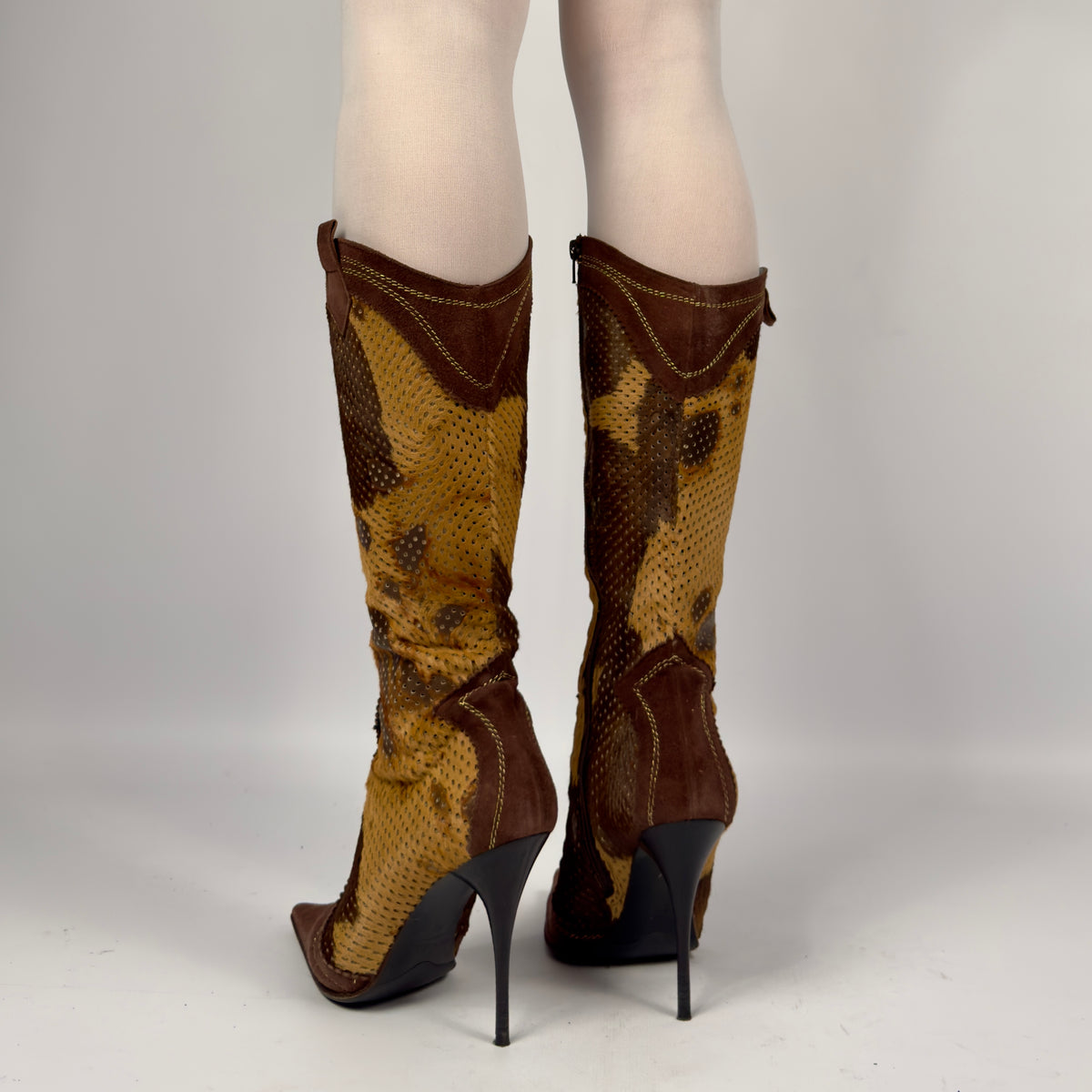 Vintage Italian Pony Fur Cowboy Heel Boots — 38