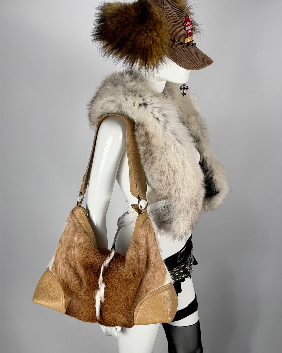 Vintage Cowhide Mohawk Fur Leather Bag