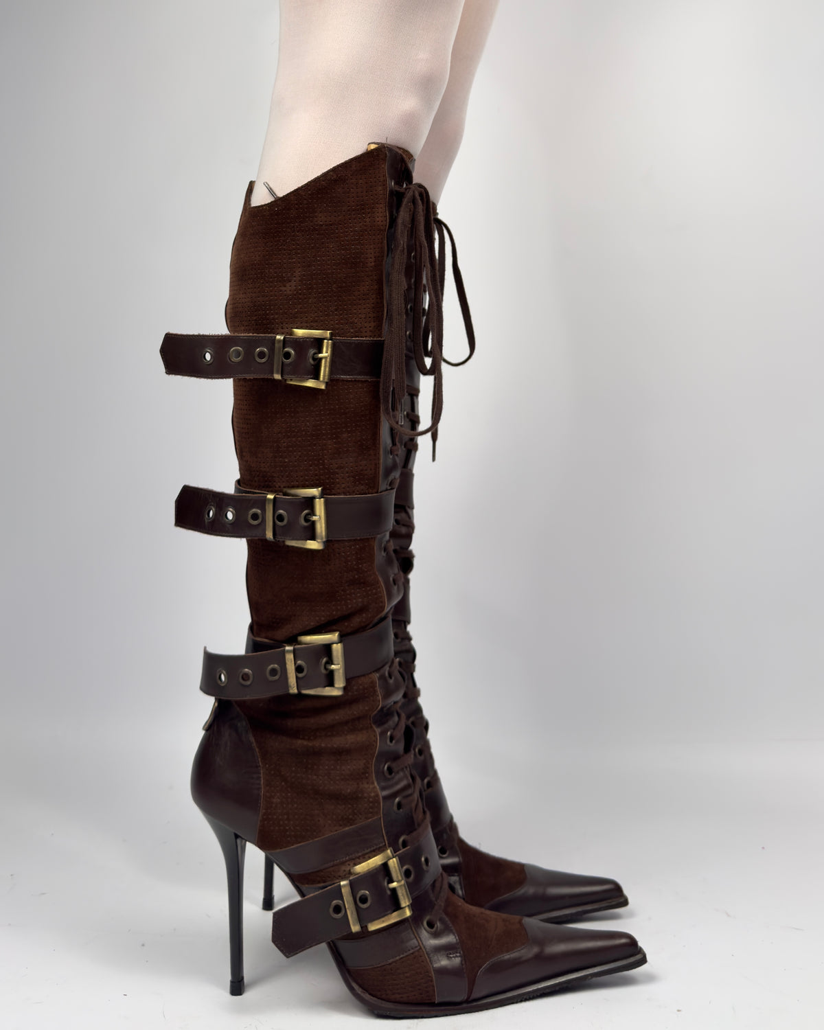 Gianmarco Lorenzi Vintage Lace Up Buckle Suede Boots — 40/41