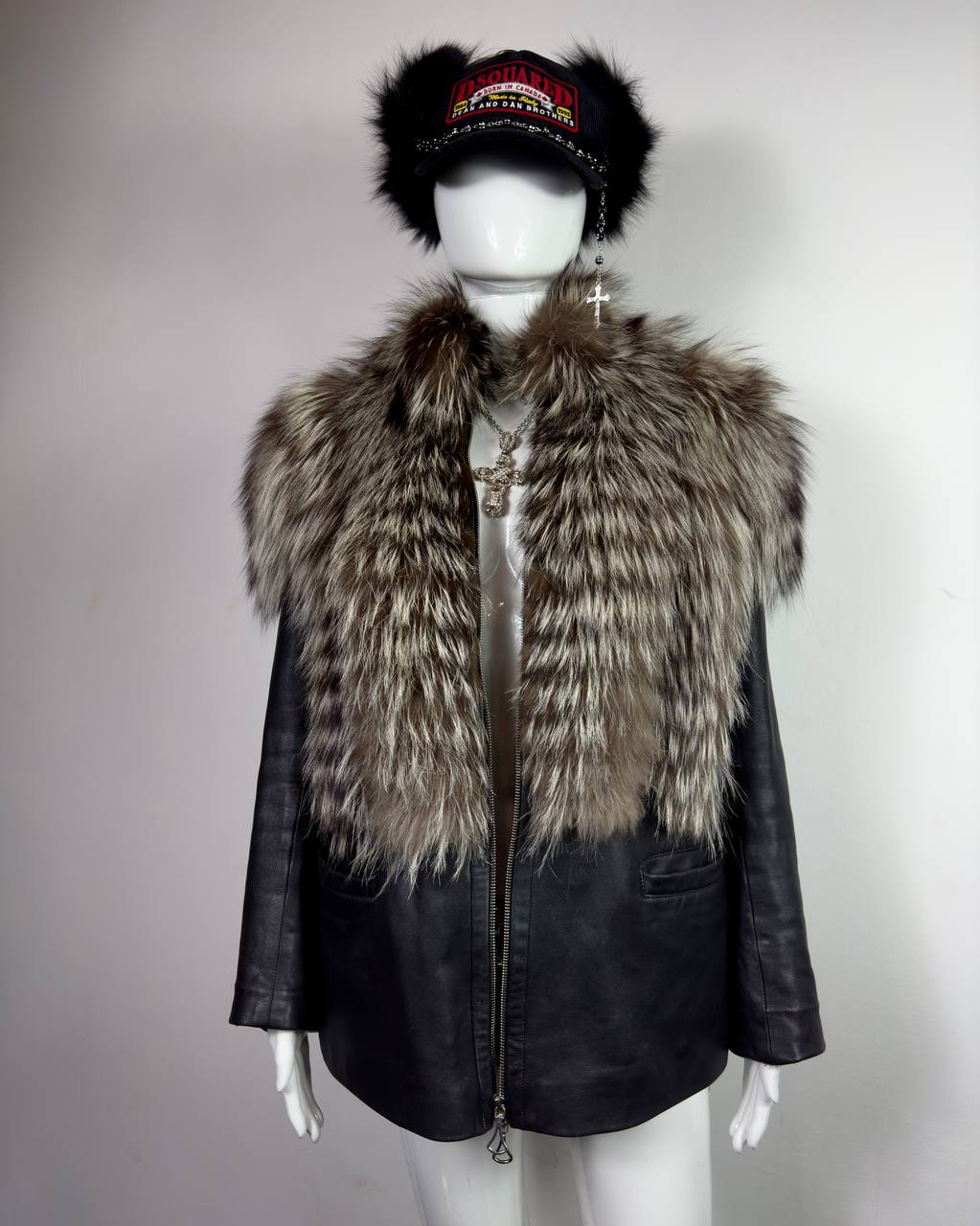 Vintage Fur Leather Jacket L/XXL