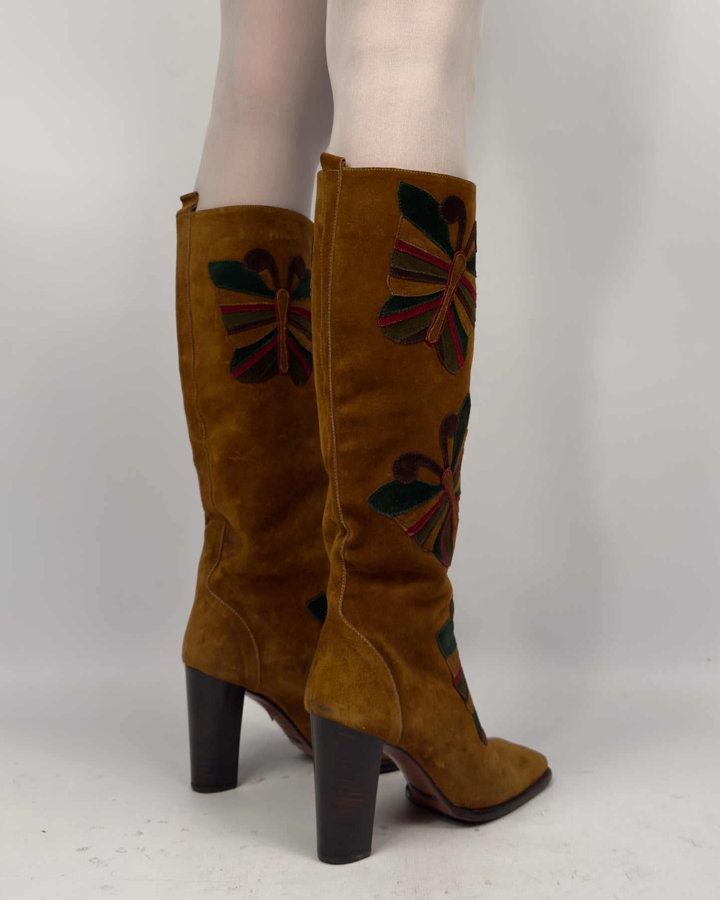 Dolce Gabbana FW02 Vintage Butterfly Suede Boots — 38
