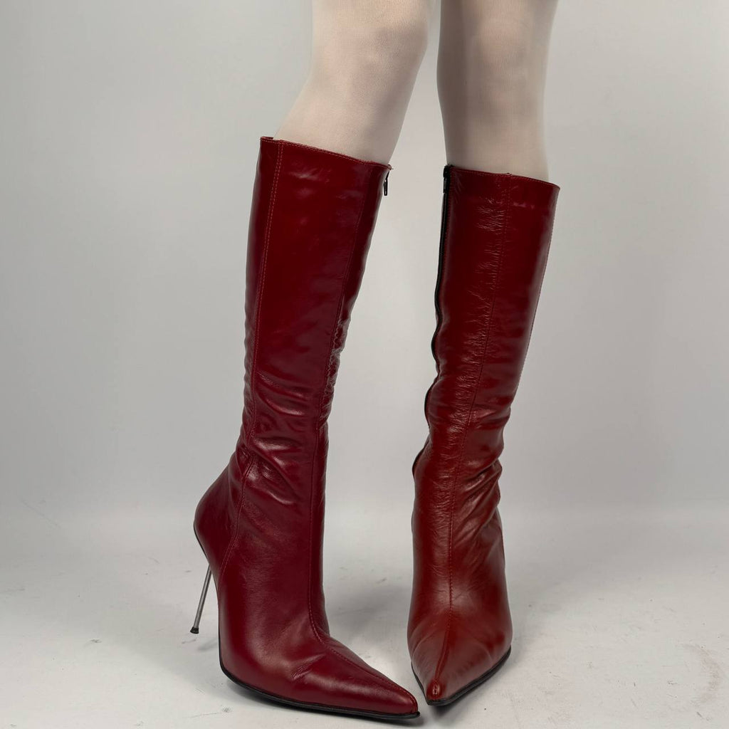 Vintage Red Leather Winter Boots — 40/40.5