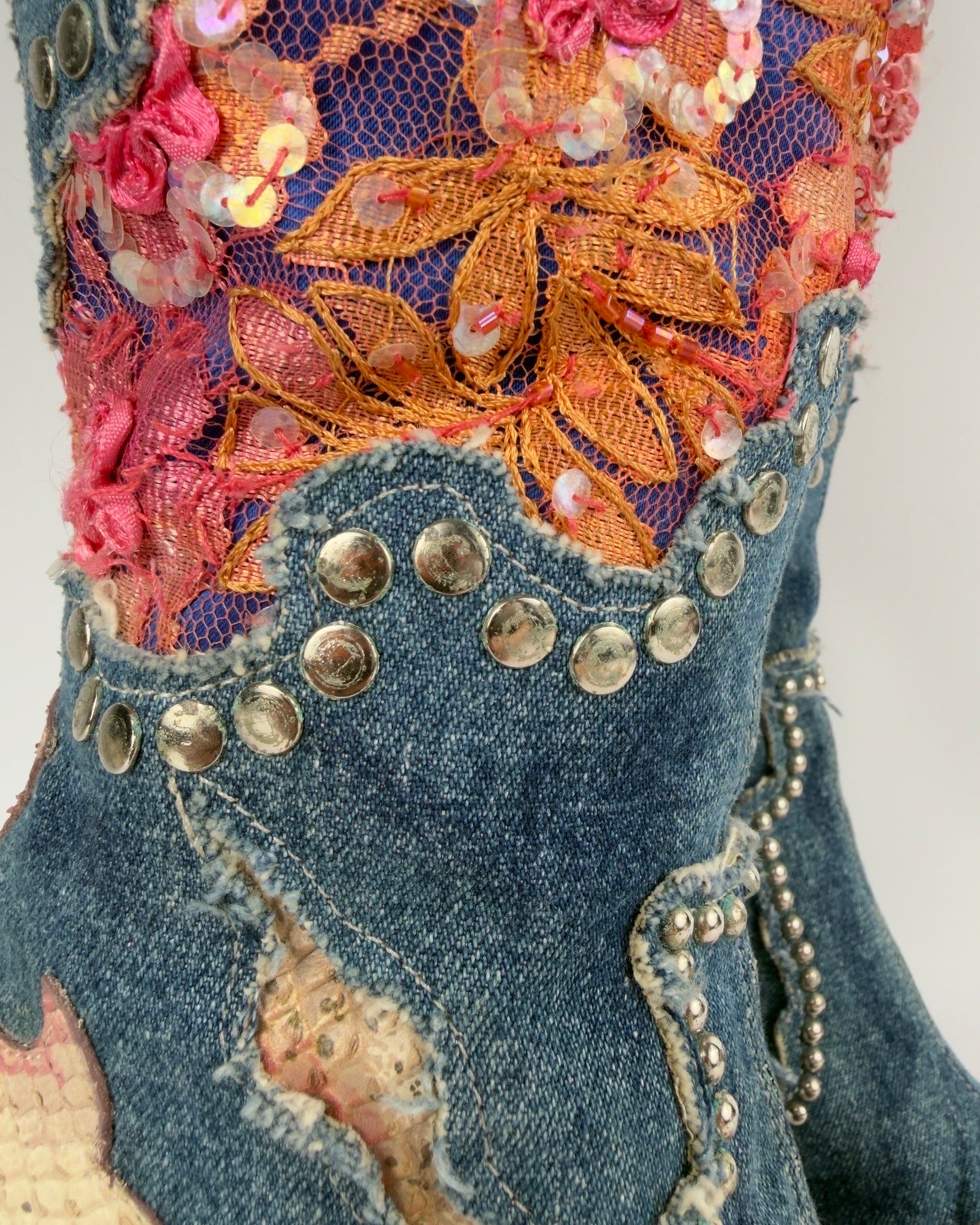 El Dante’s Couture Vintage Denim Boots — 37/38