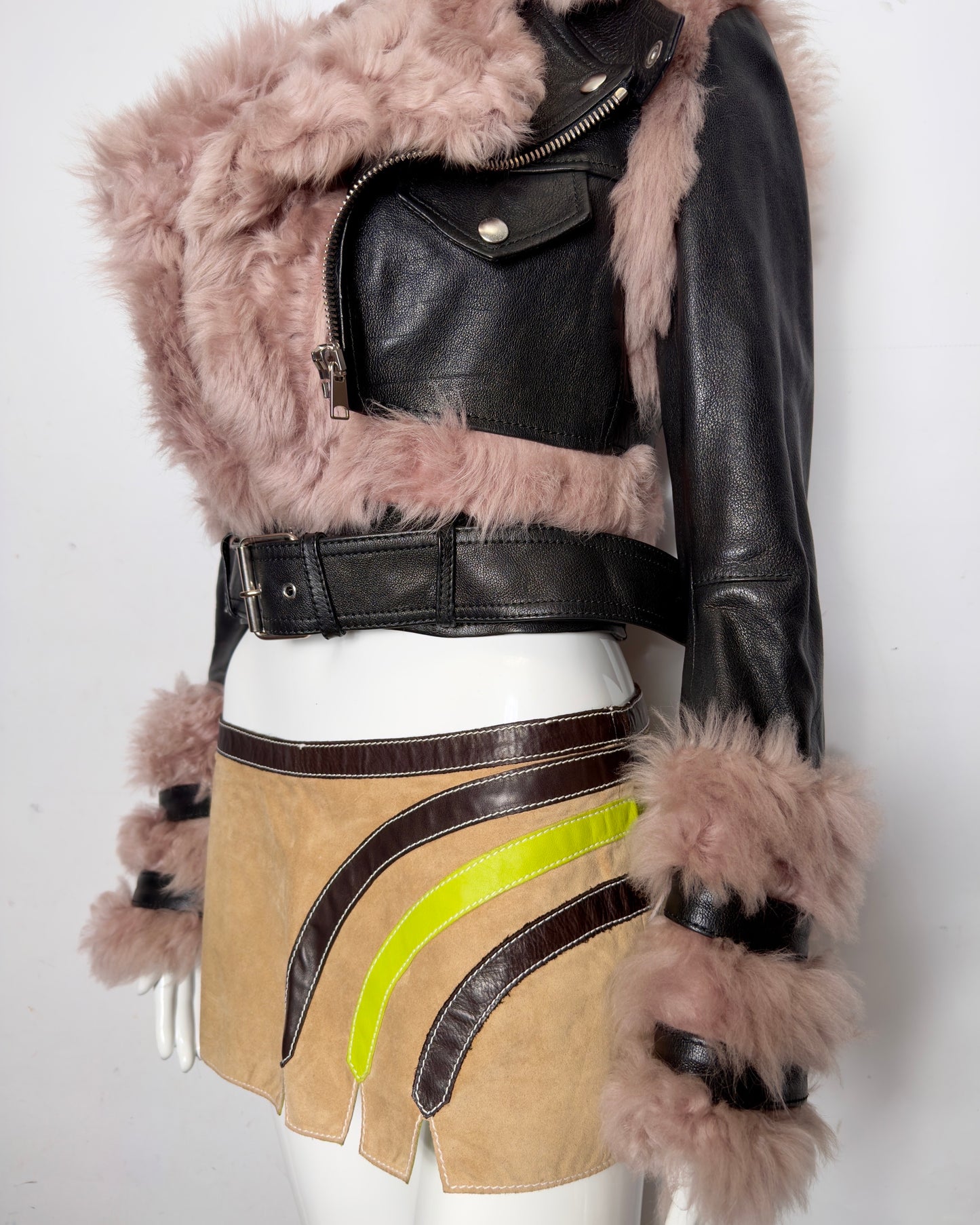 Alexander McQueen F/W 17-18  Fur Leather Runway Moto Jacket XXS-S
