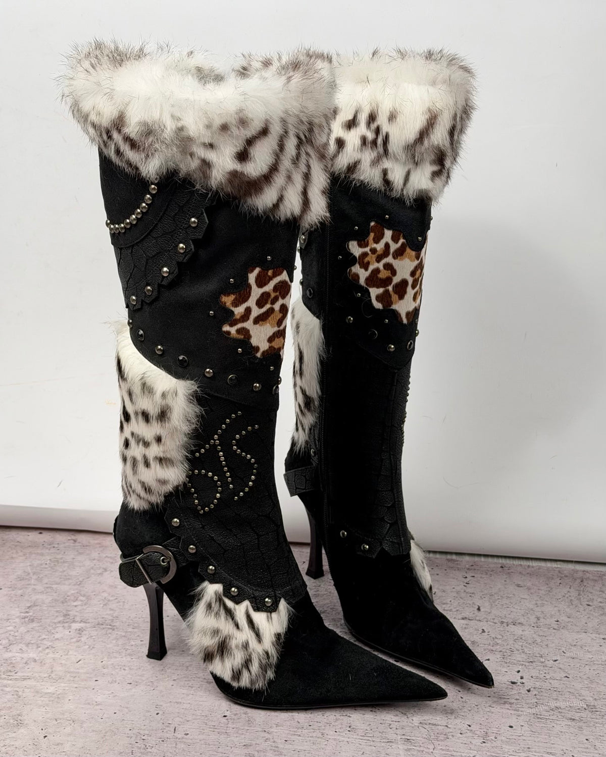 El Dantes Couture Vintage Leather Fur Boots — 37