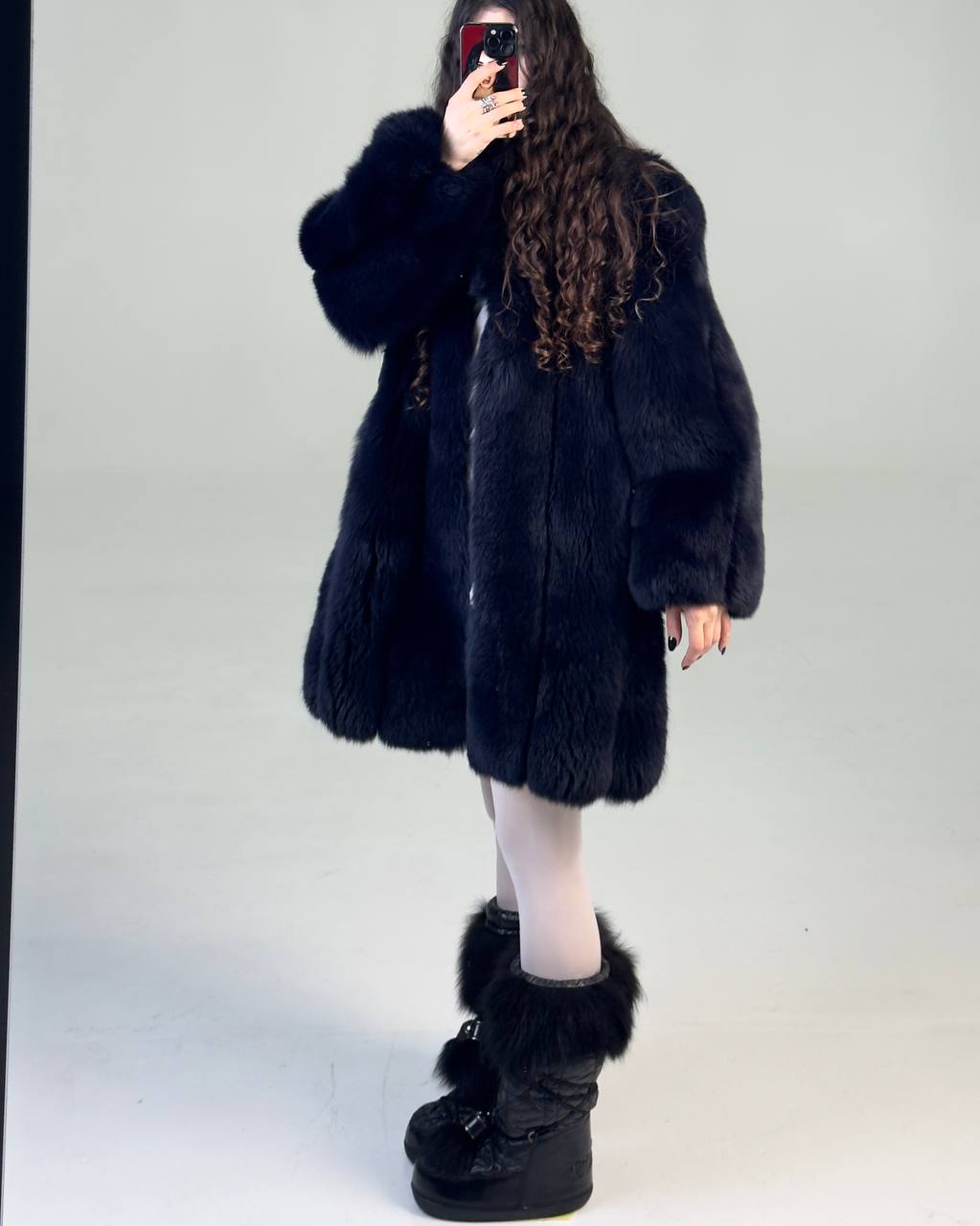 Dark Blue Vintage Arctic Fox Fur Coat