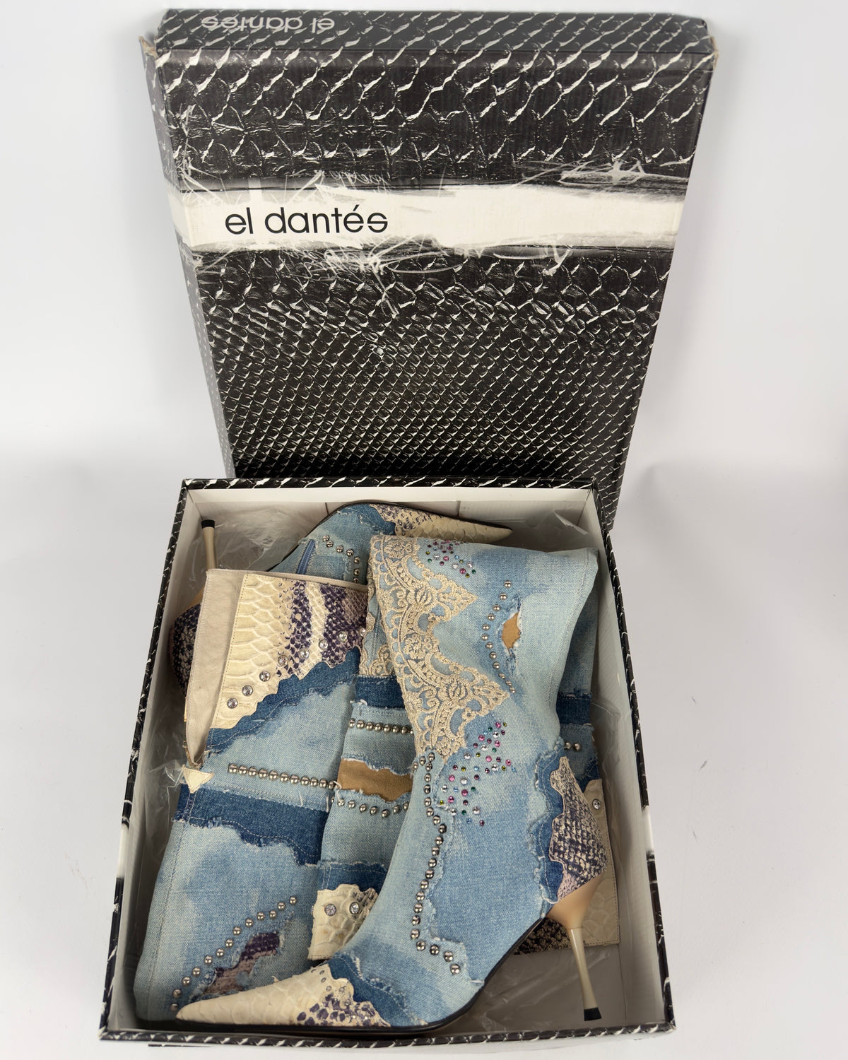 El Dante’s Couture Vintage Denim Boots — 38