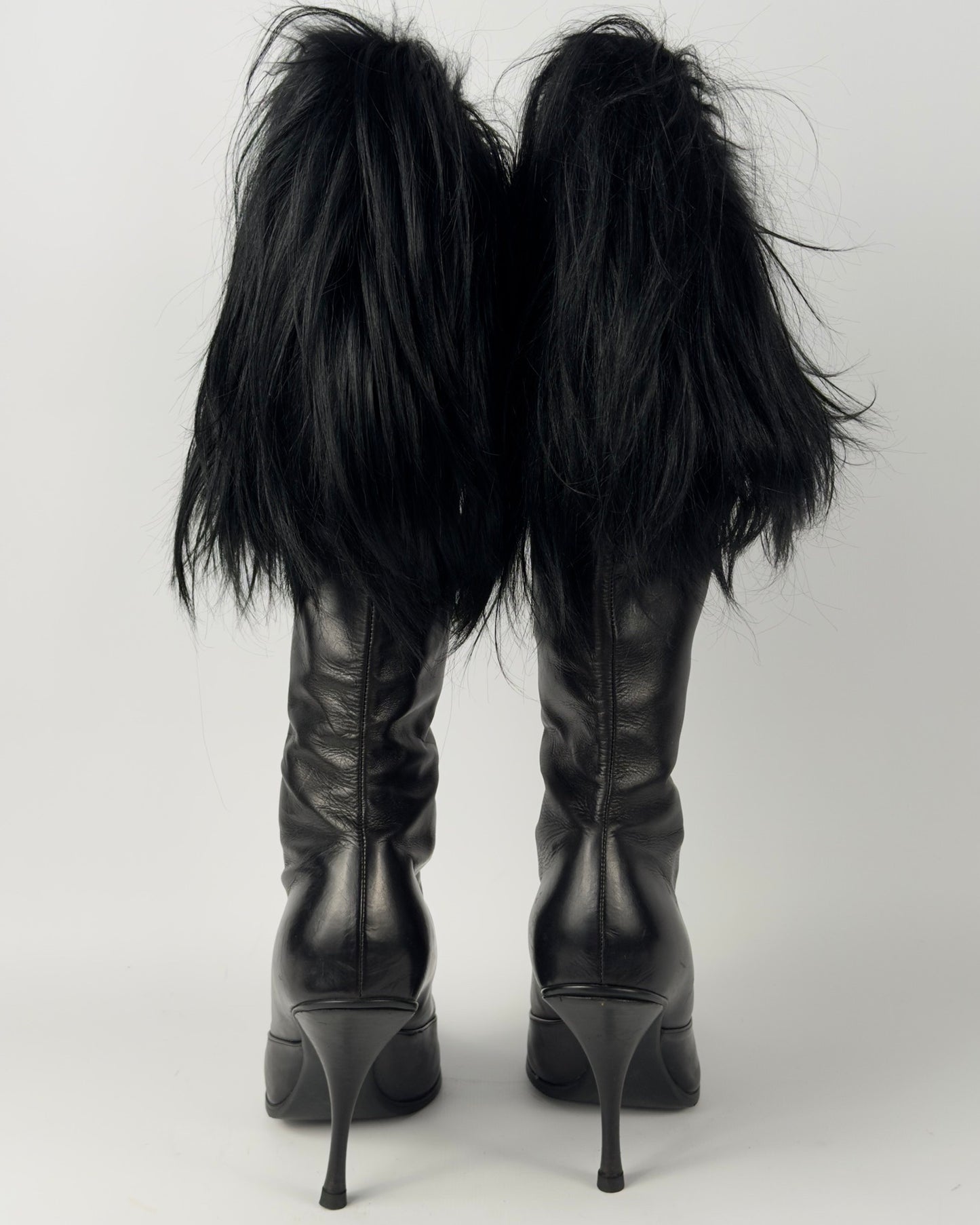 Christian Dior FW2003 by John Galliano Black Fur Trim Boots — 38/38.5
