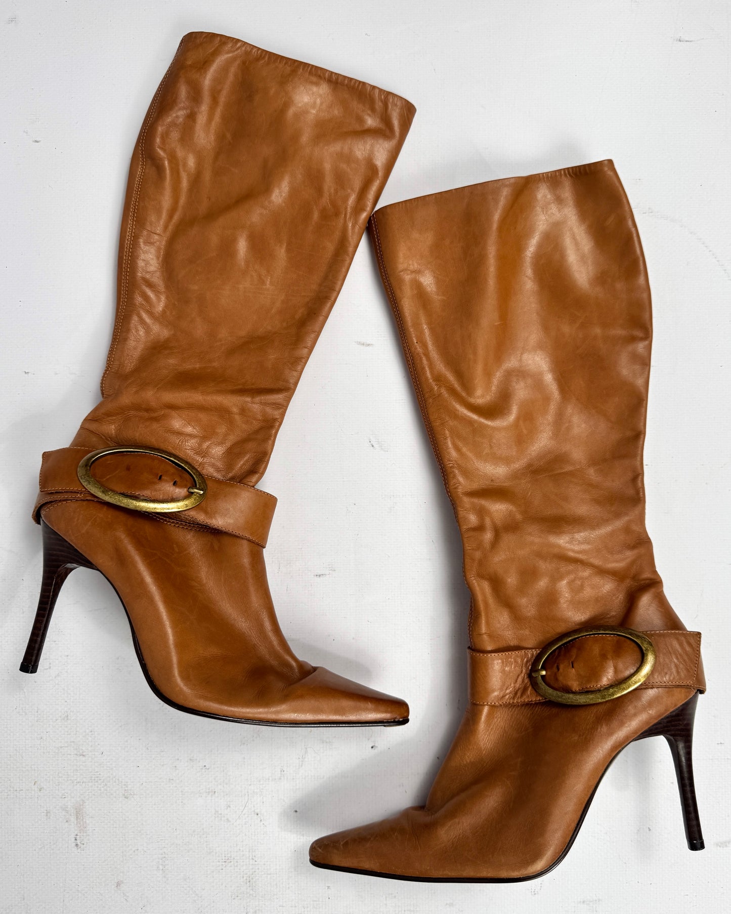 Vintage Buckle Leather Boots — 39.5