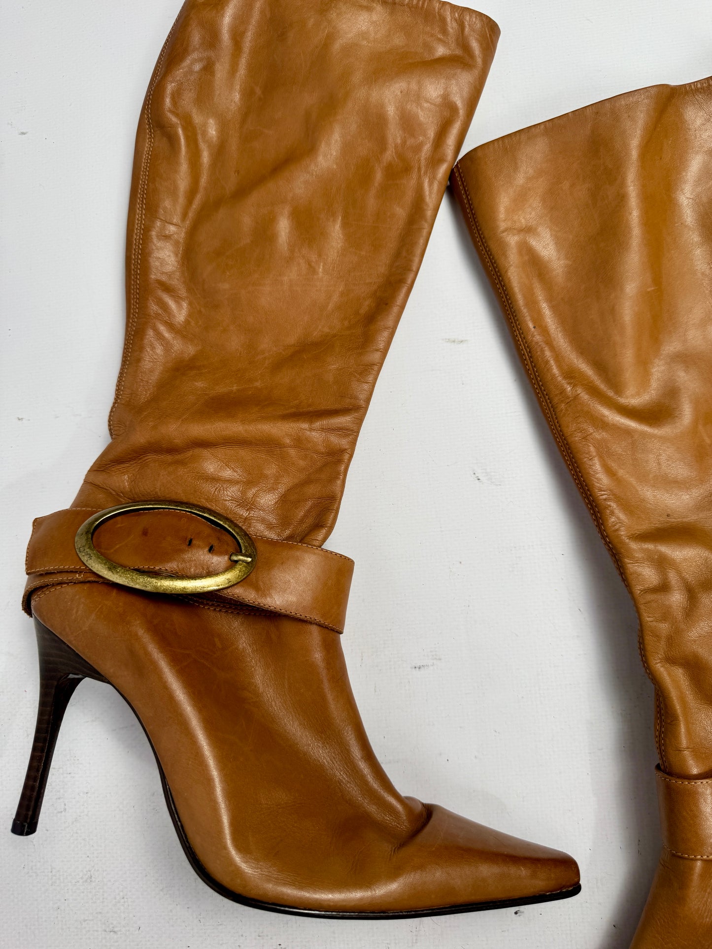 Vintage Buckle Leather Boots — 39.5
