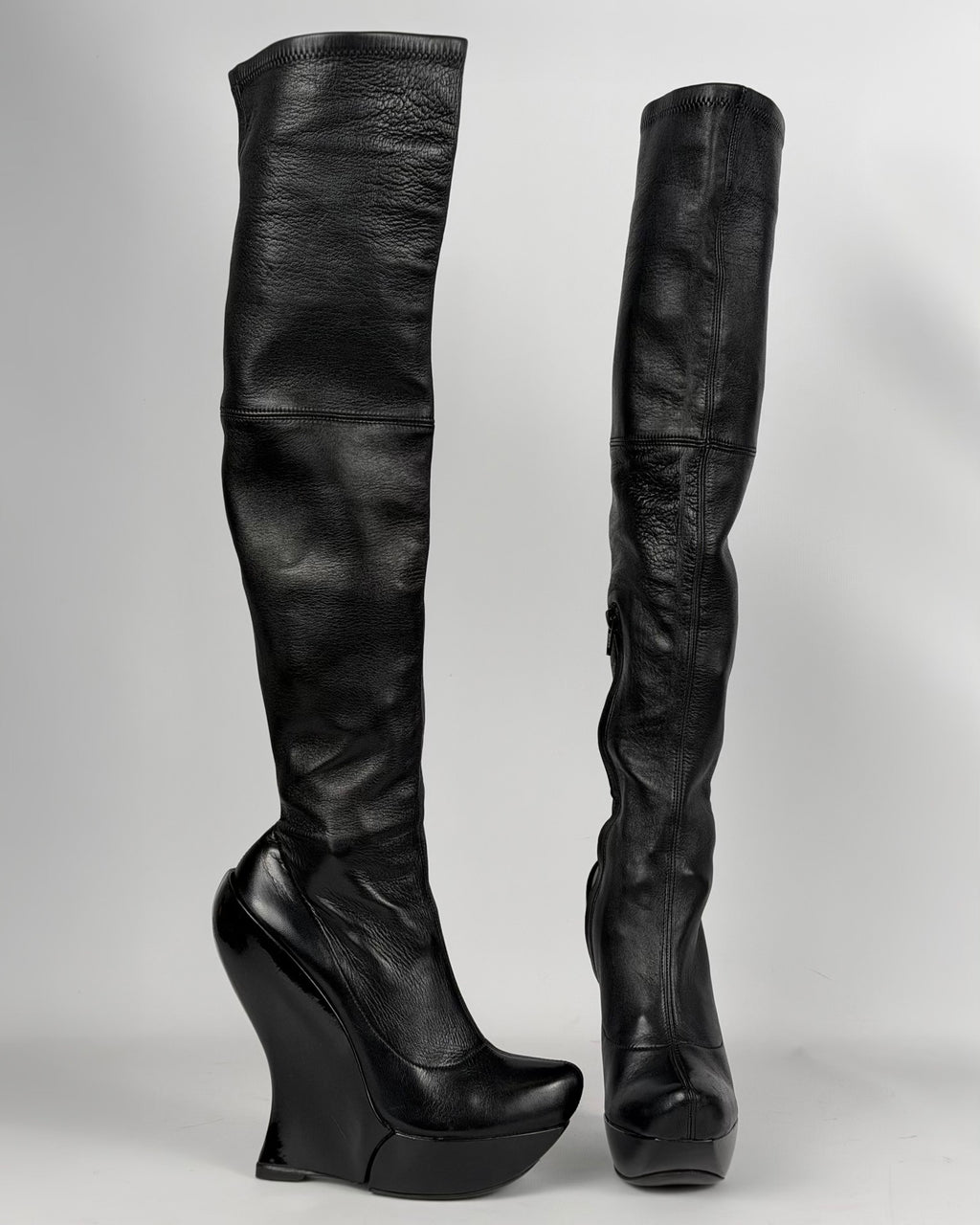 Celine FW 2008 Over the Knee Leather Wedge Boots — 36