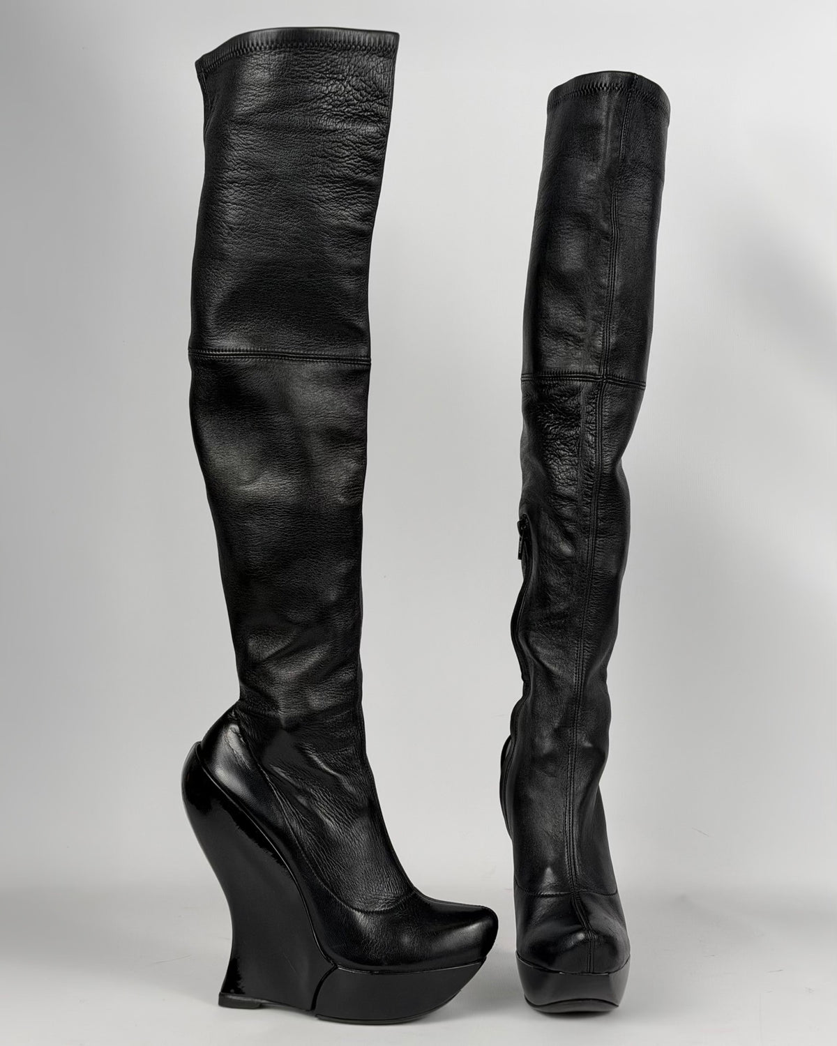 Celine FW 2008 Over the Knee Leather Wedge Boots — 36