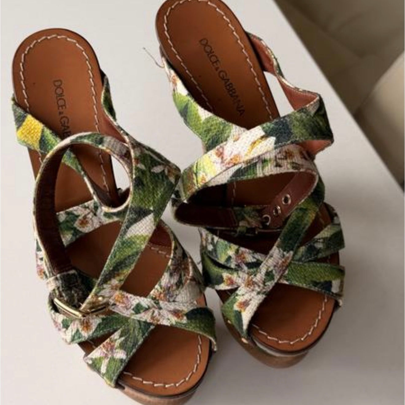 Dolce Gabbana Vintage Floral Cut Out Wedge Heels — 37