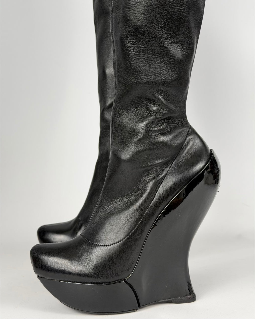 Celine FW 2008 Over the Knee Leather Wedge Boots — 36