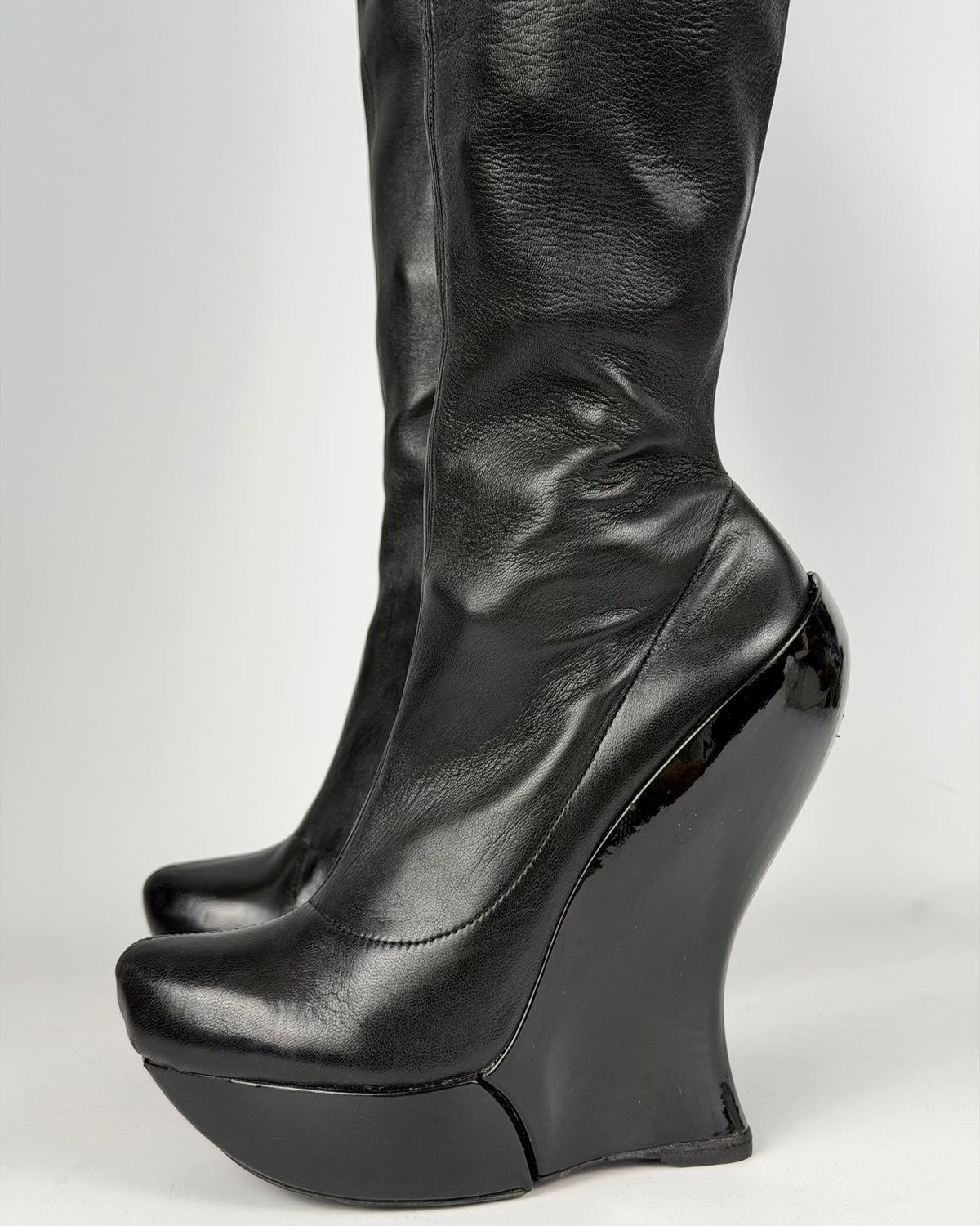 Celine FW 2008 Over the Knee Leather Wedge Boots — 36