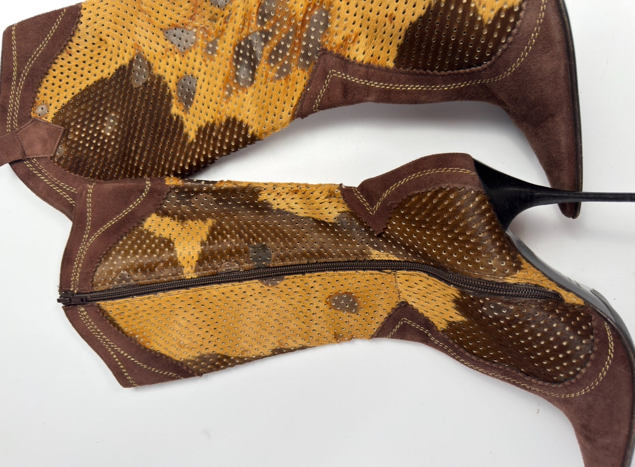 Vintage Italian Pony Fur Cowboy Heel Boots — 38