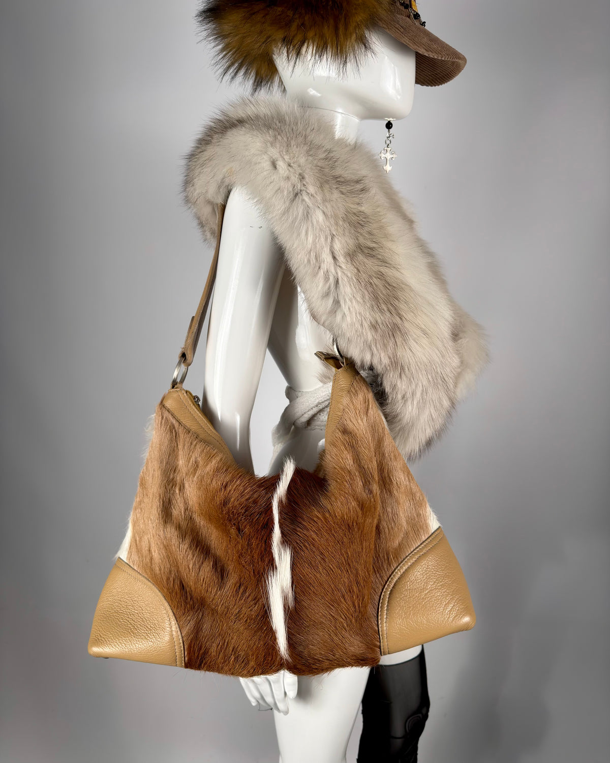 Vintage Cowhide Mohawk Fur Leather Bag