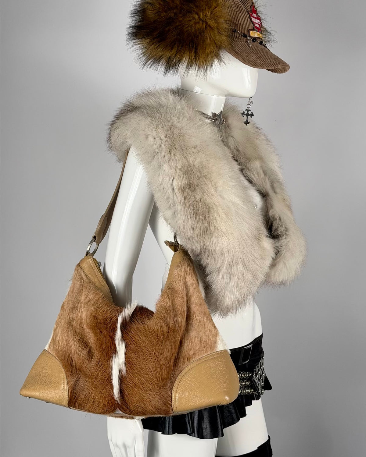 Vintage Cowhide Mohawk Fur Leather Bag
