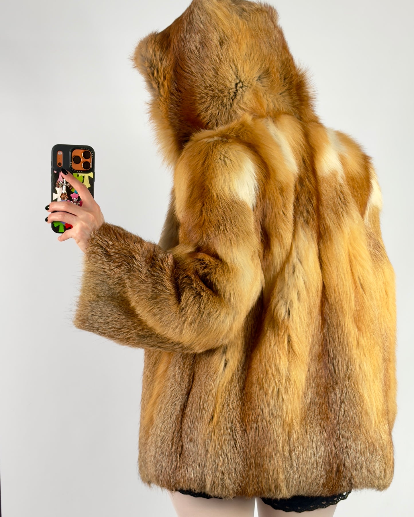 Vintage Fox Hooded Fur Jacket  — XS/M