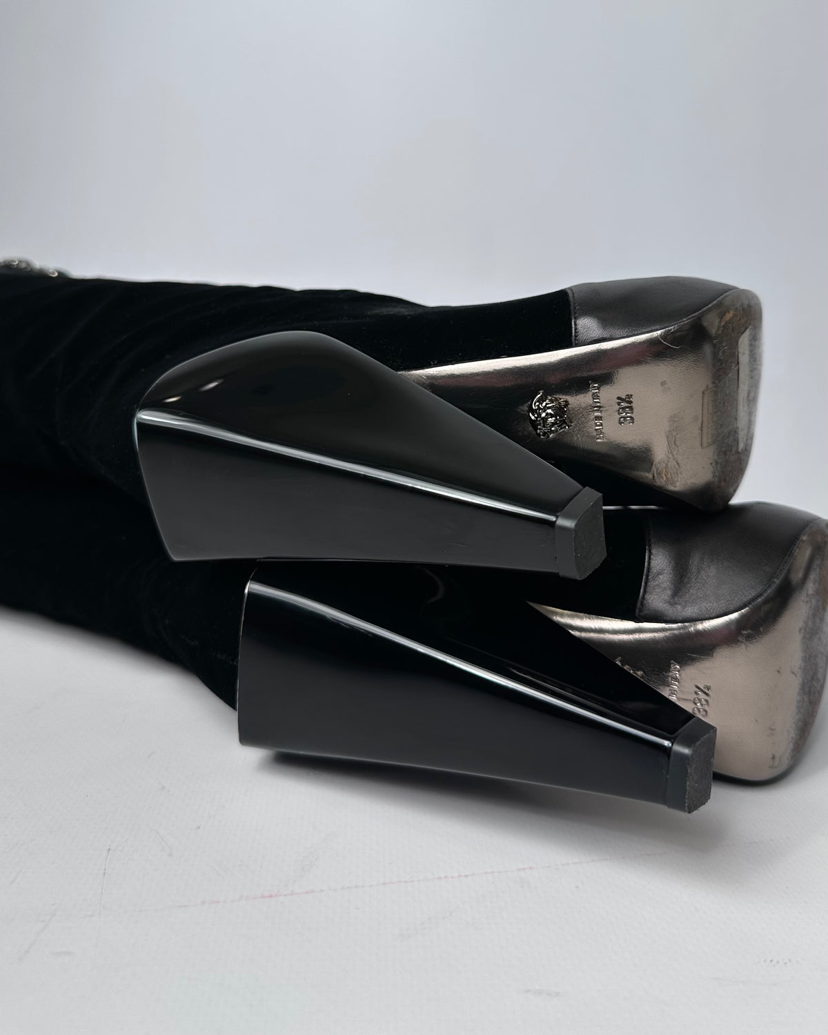 Versace F/W 2012 Velvet Leather Cross Boots — 38.5