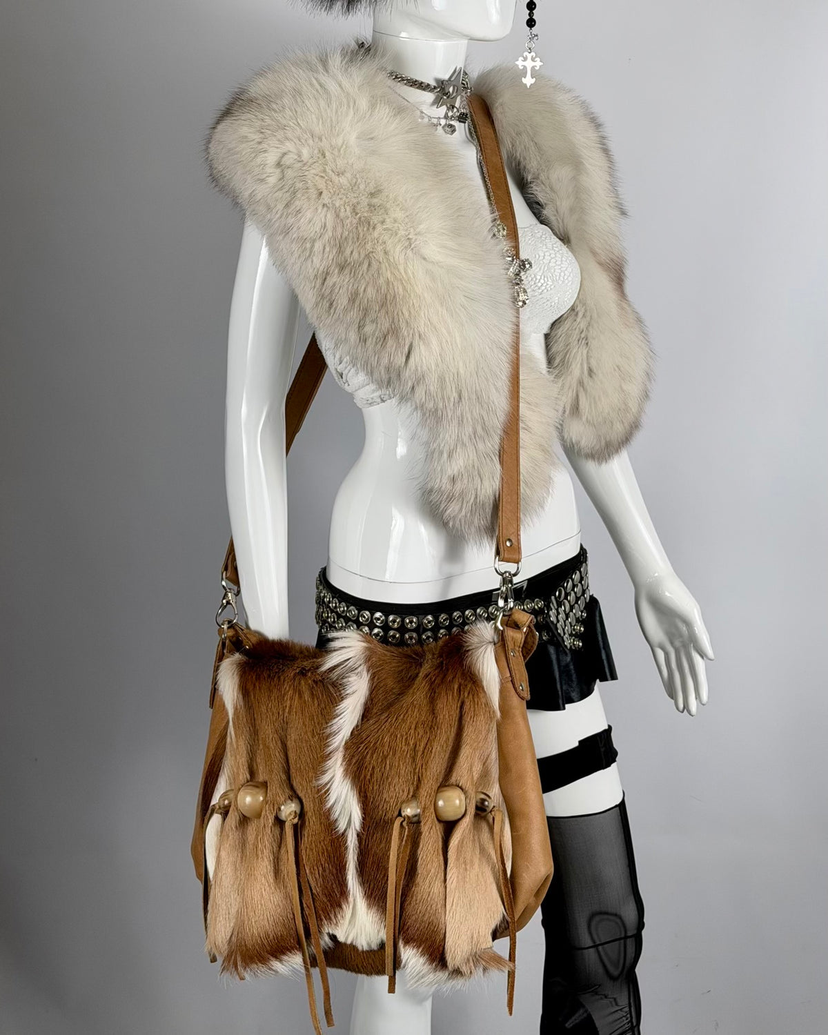 Vintage Cowhide Mohawk Fur Leather Bag