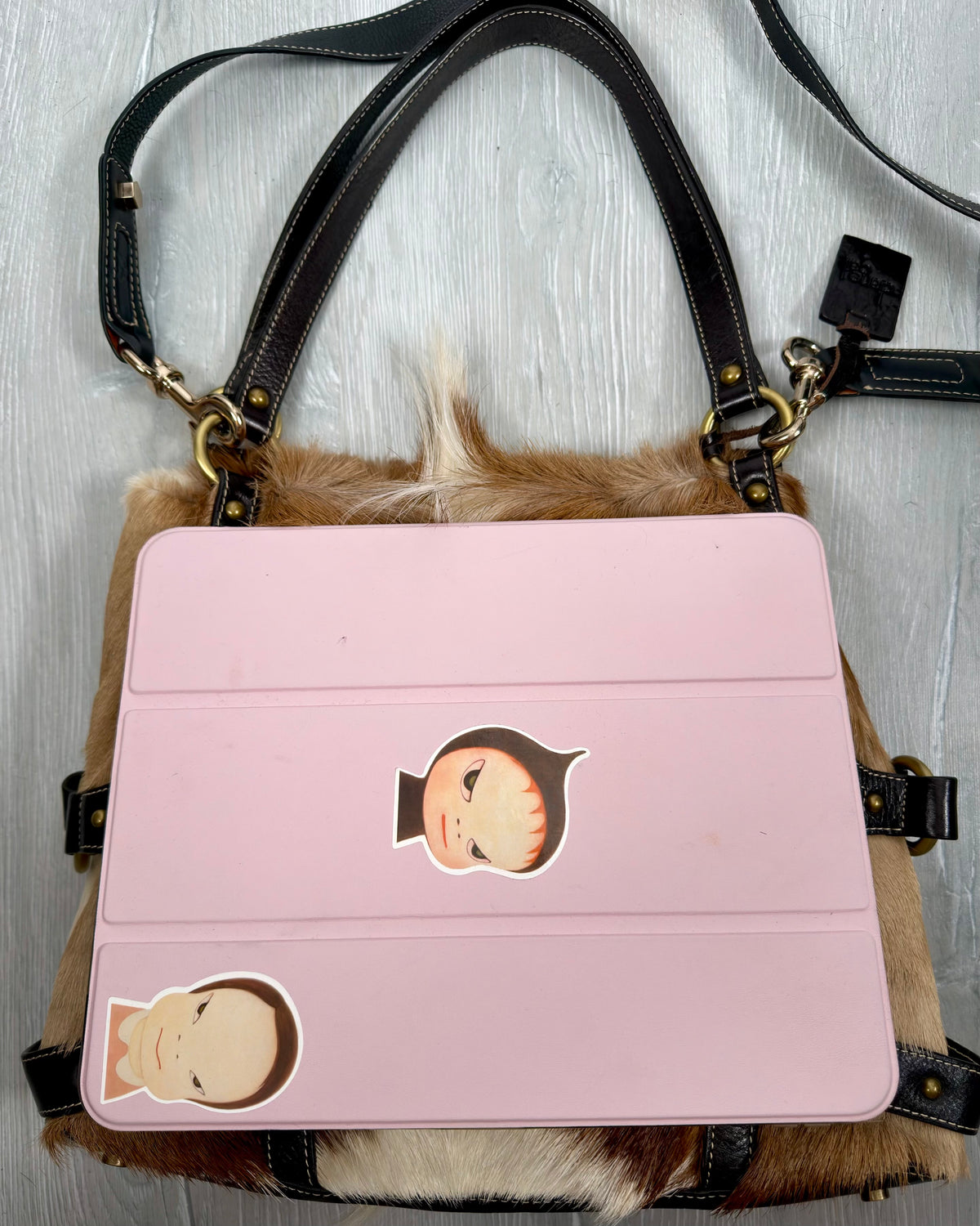 Vintage Cowhide Mohawk Fur Bondage Leather Bag