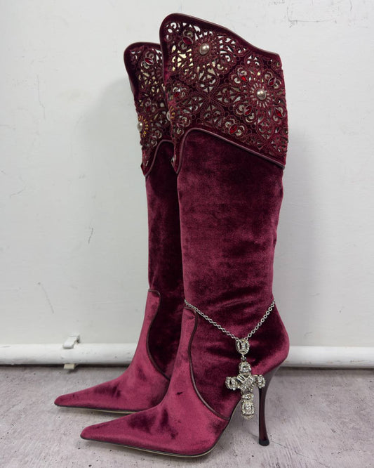 Gianmarco Lorenzi Vintage Velvet Boots Deadstock — 37