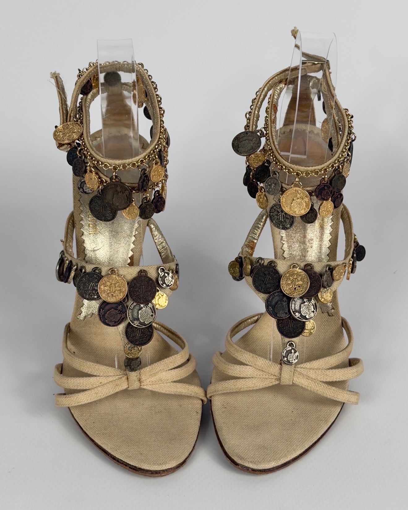 Roberto Cavalli Vintage 2000s Metallic Coins Heels — 39