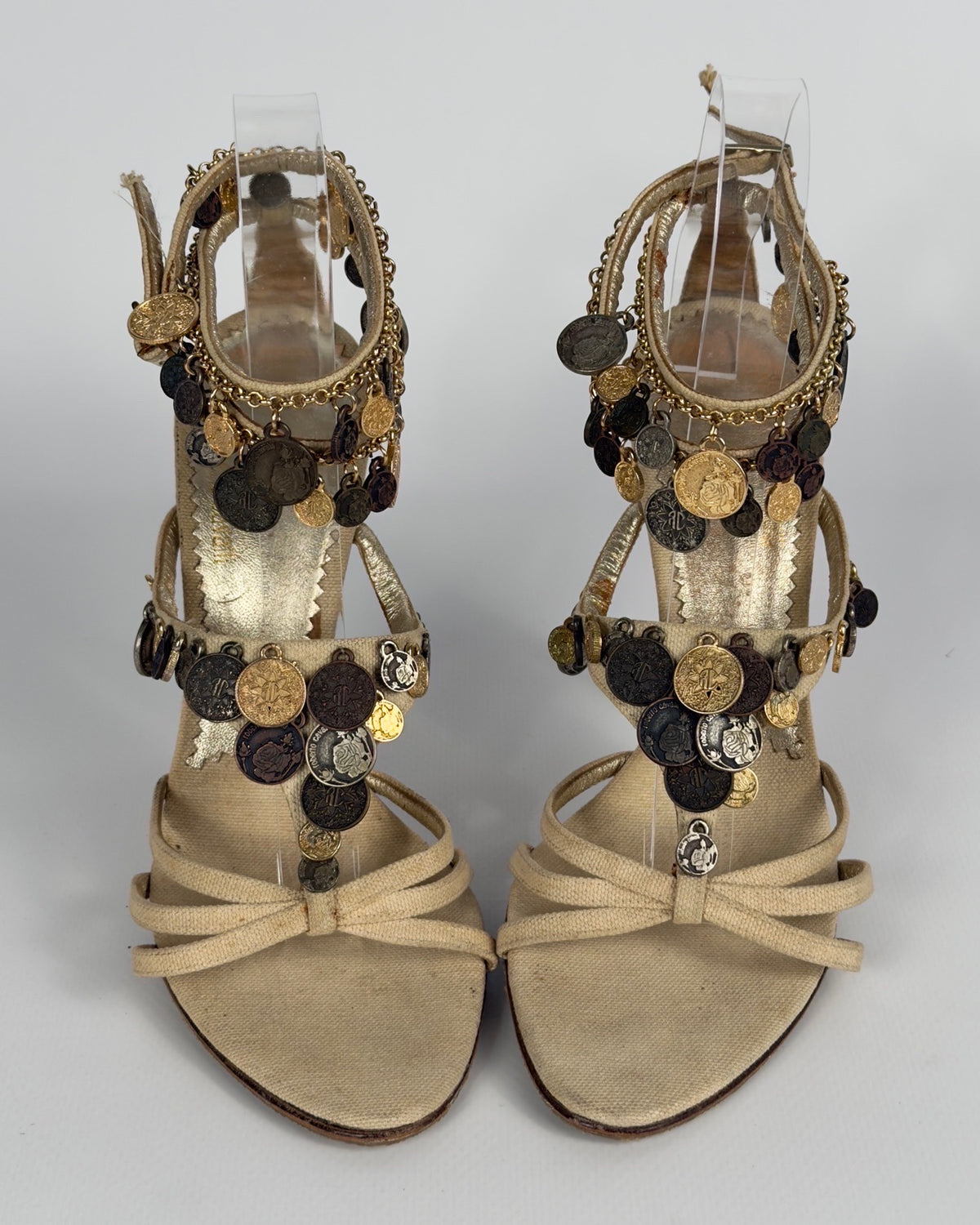 Roberto Cavalli Vintage 2000s Metallic Coins Heels — 39