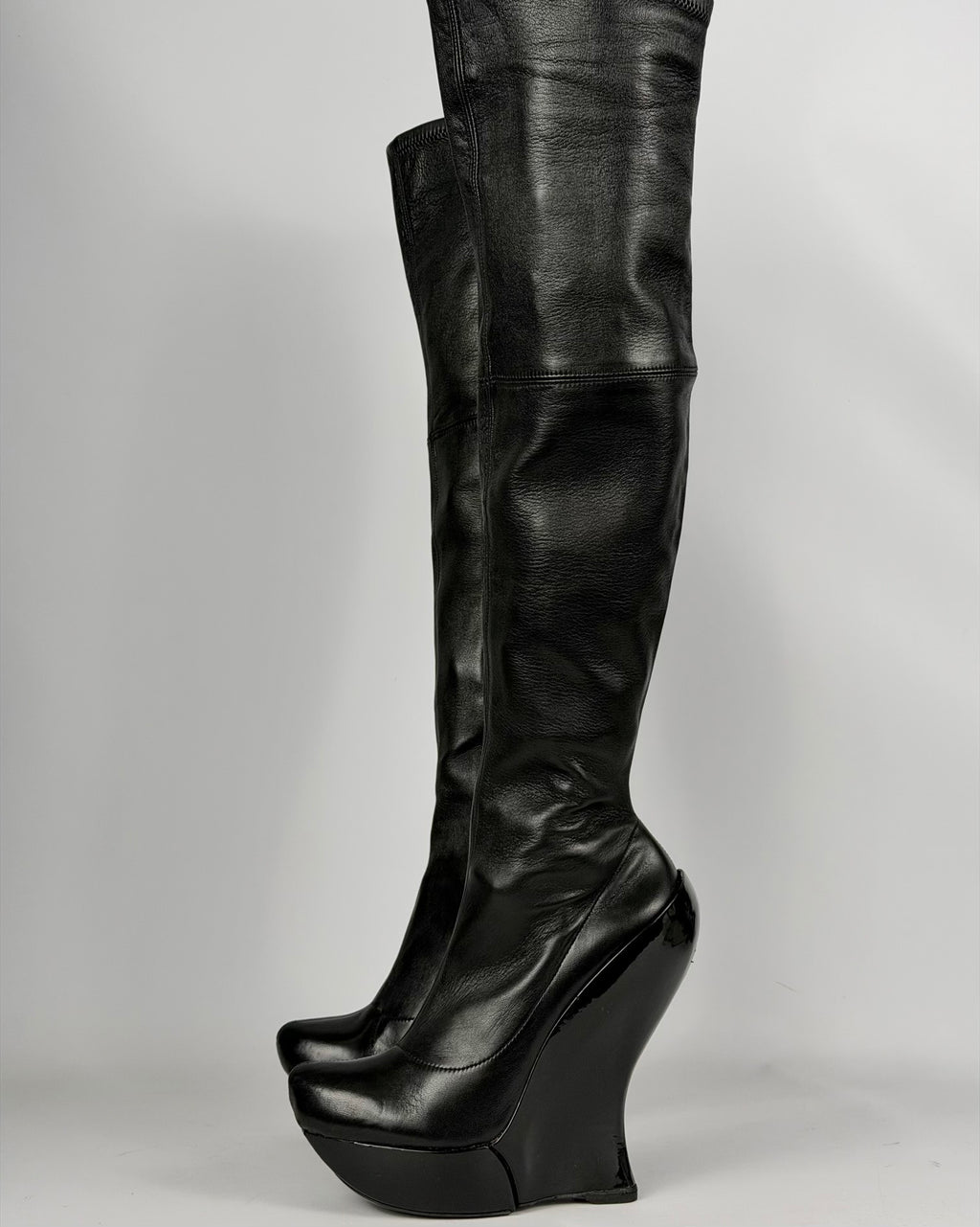 Celine FW 2008 Over the Knee Leather Wedge Boots — 36