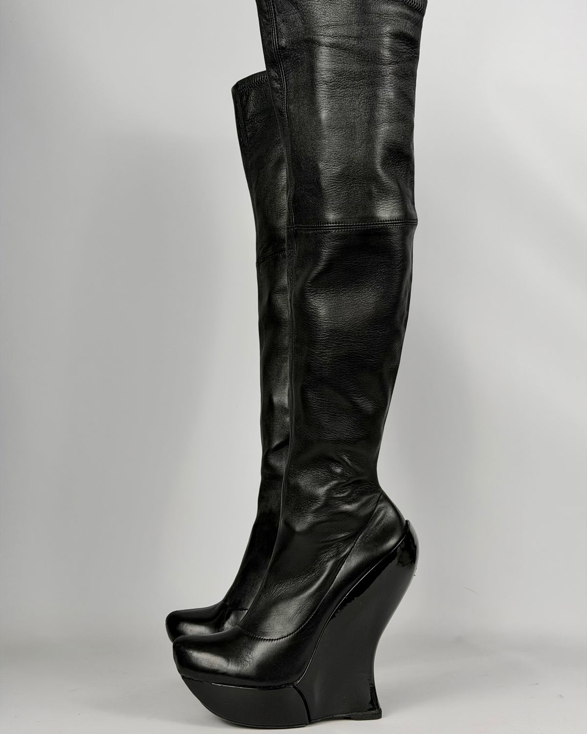 Celine FW 2008 Over the Knee Leather Wedge Boots — 36