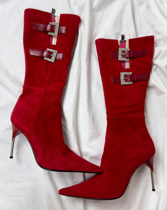 Vintage Deadstock Red Suede Boots — 36