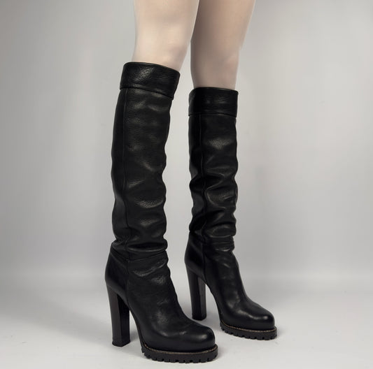 Dolce & Gabbana Leather Slouch Tube Boots — 38/39