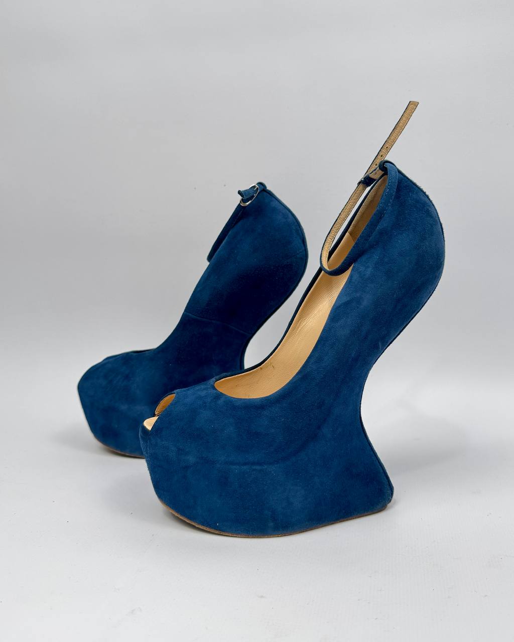 Giuseppe Zanotti Blue Suede Wedge Heels — 38