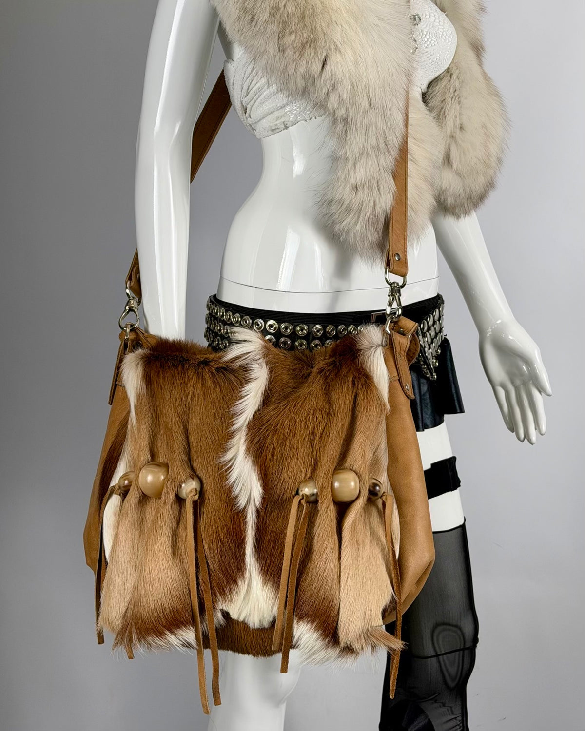 Vintage Cowhide Mohawk Fur Leather Bag