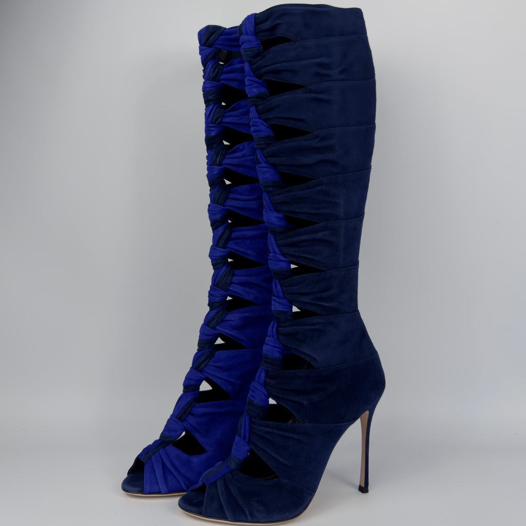 Sergio Rossi Dual-Blue Gladiator Heels — 37.5/38
