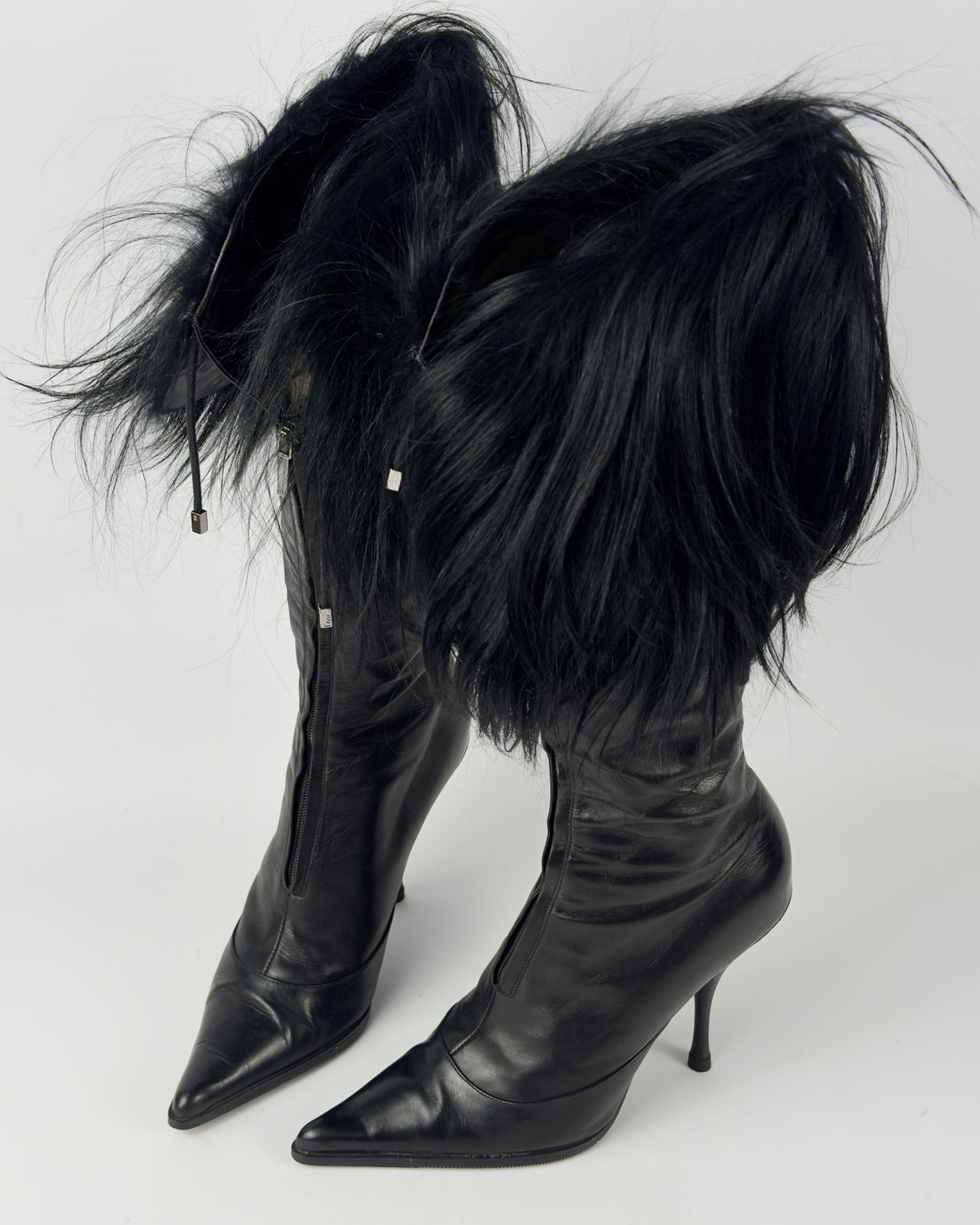 Christian Dior FW2003 by John Galliano Black Fur Trim Boots — 38/38.5
