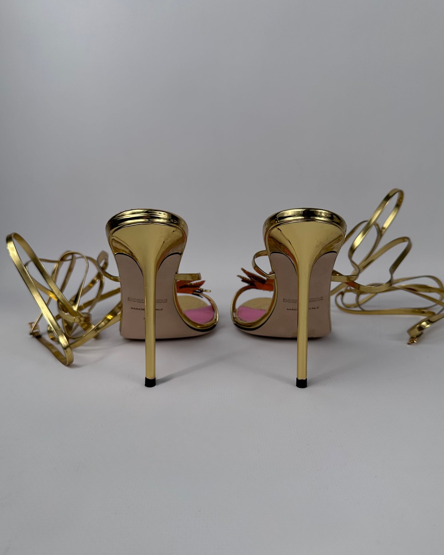 Dsquared2 Marija Leaf Gold Strap Sandals SS05 reissue for SS24 — 40/41