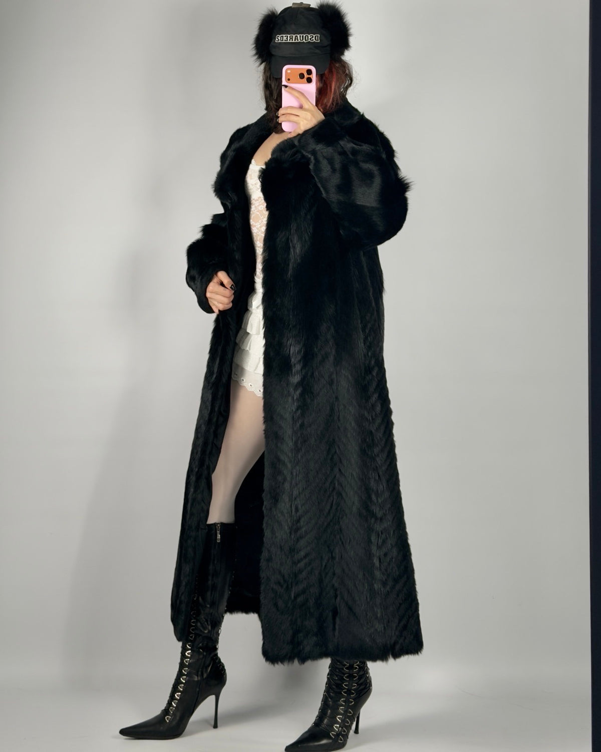 Vintage Long Black Fur Coat — XS/M