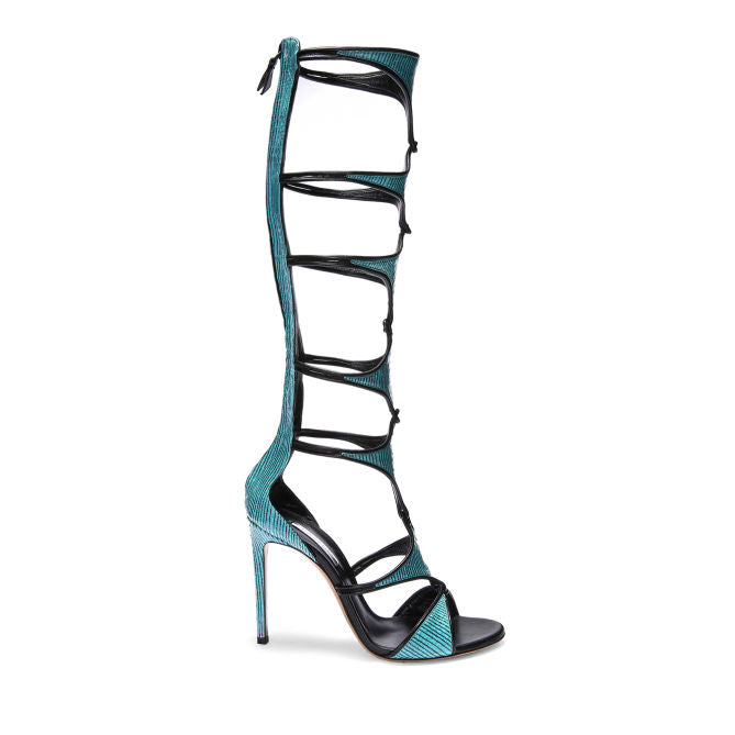 Casadei S/S 2015 Gladiator Python Leather Heel Boots — US7.5