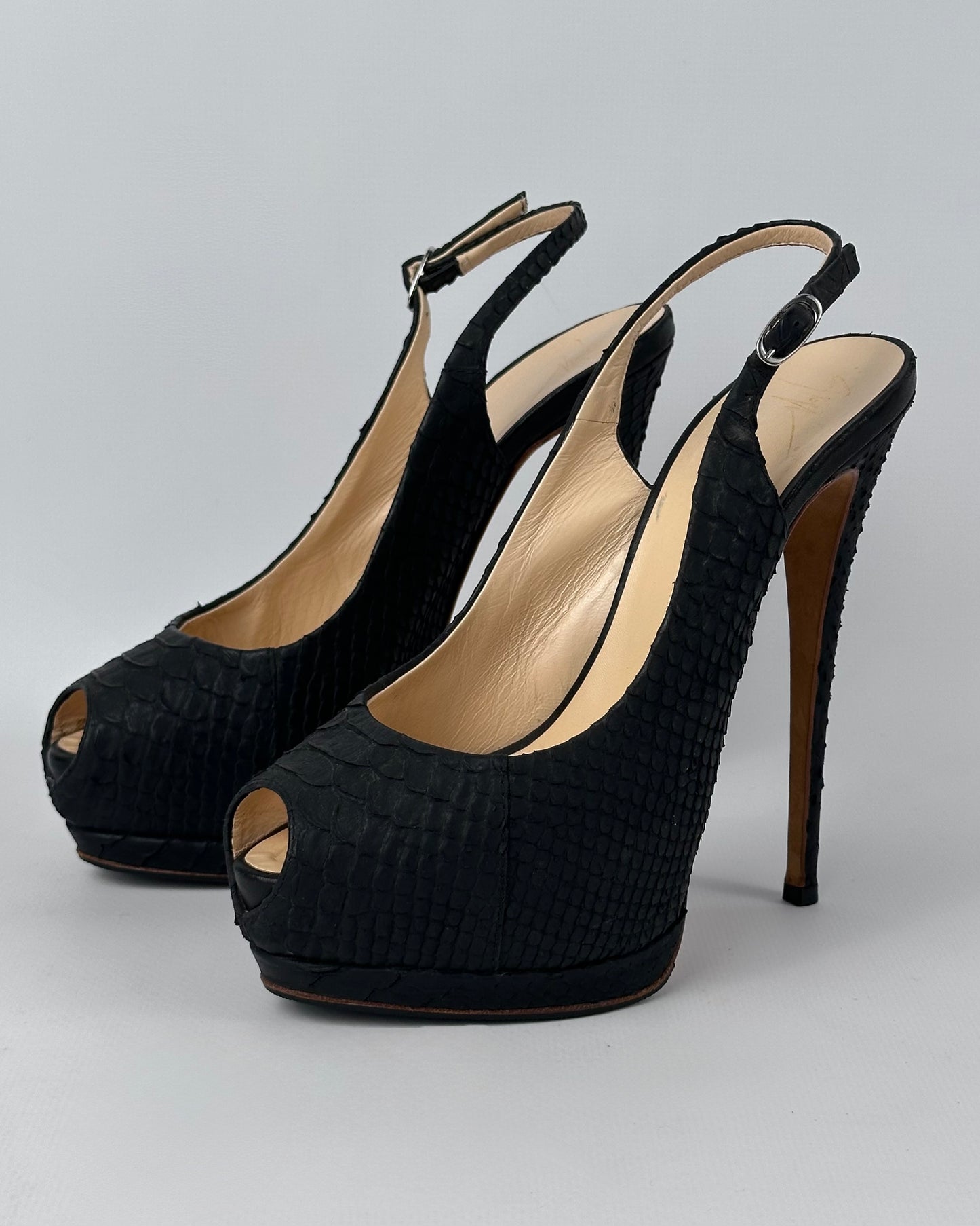 Giuseppe Zanotti Black Python Platform Heels — 39