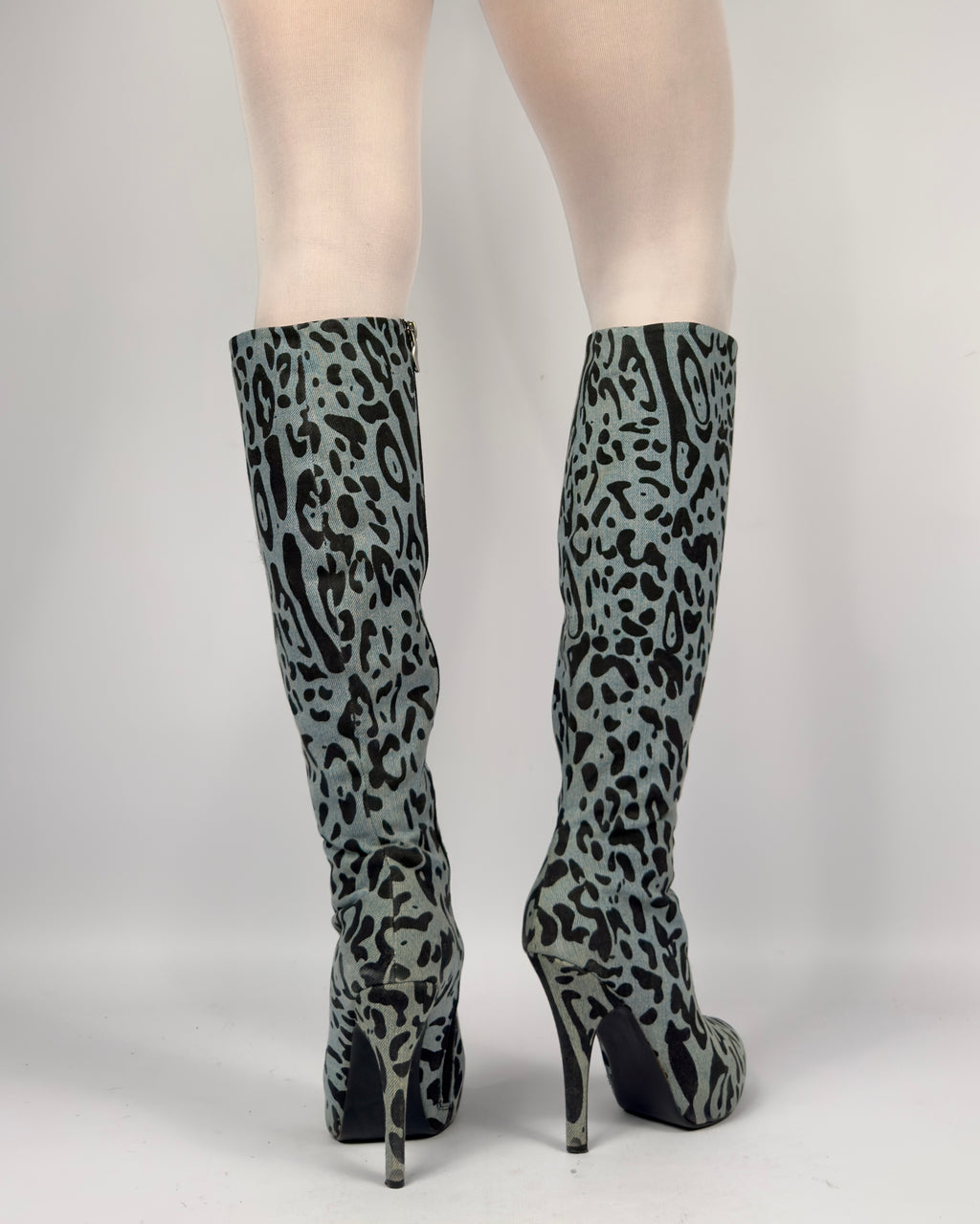 D&G Denim Leopard Boots — 37/37.5
