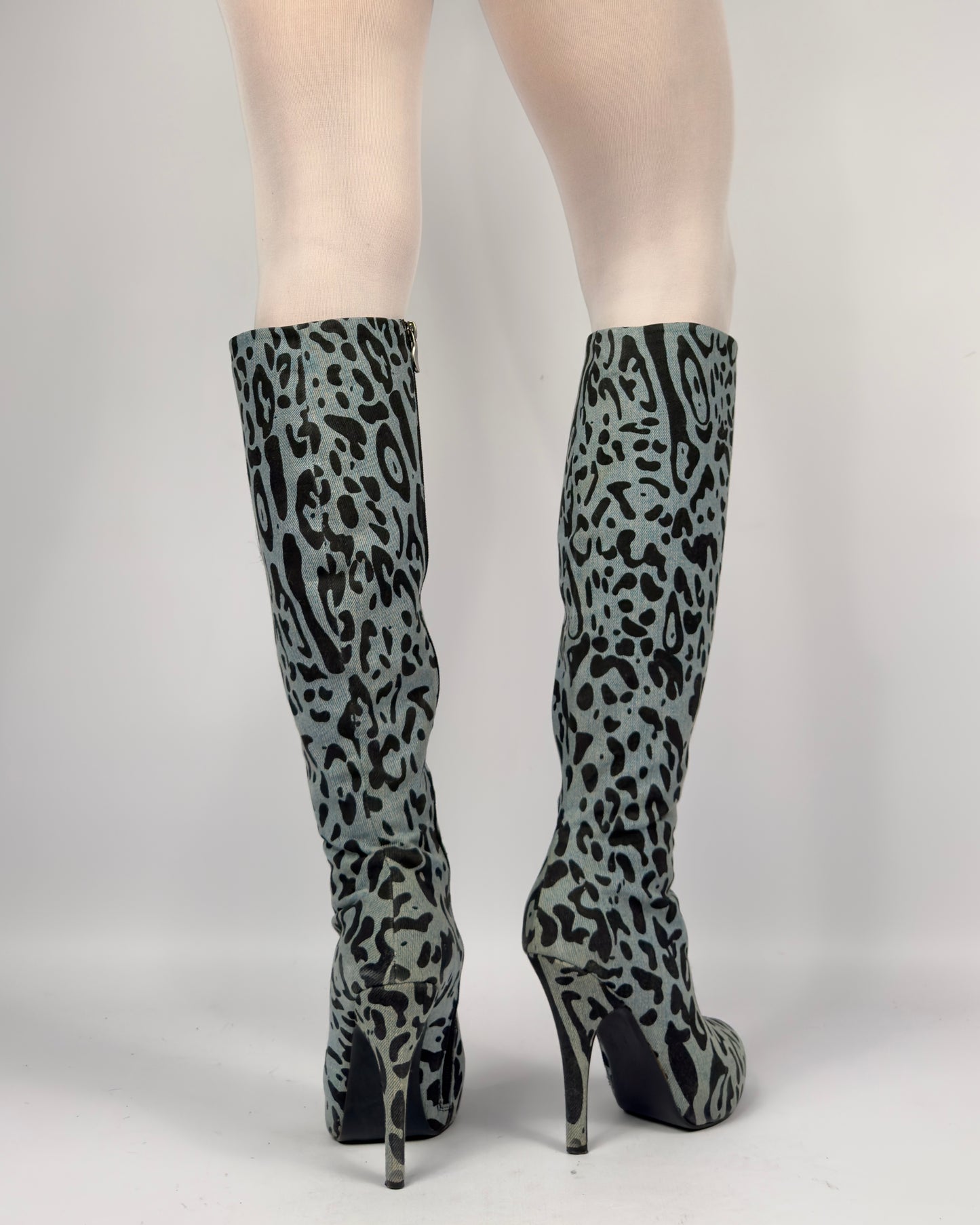 D&G Denim Leopard Boots — 37/37.5