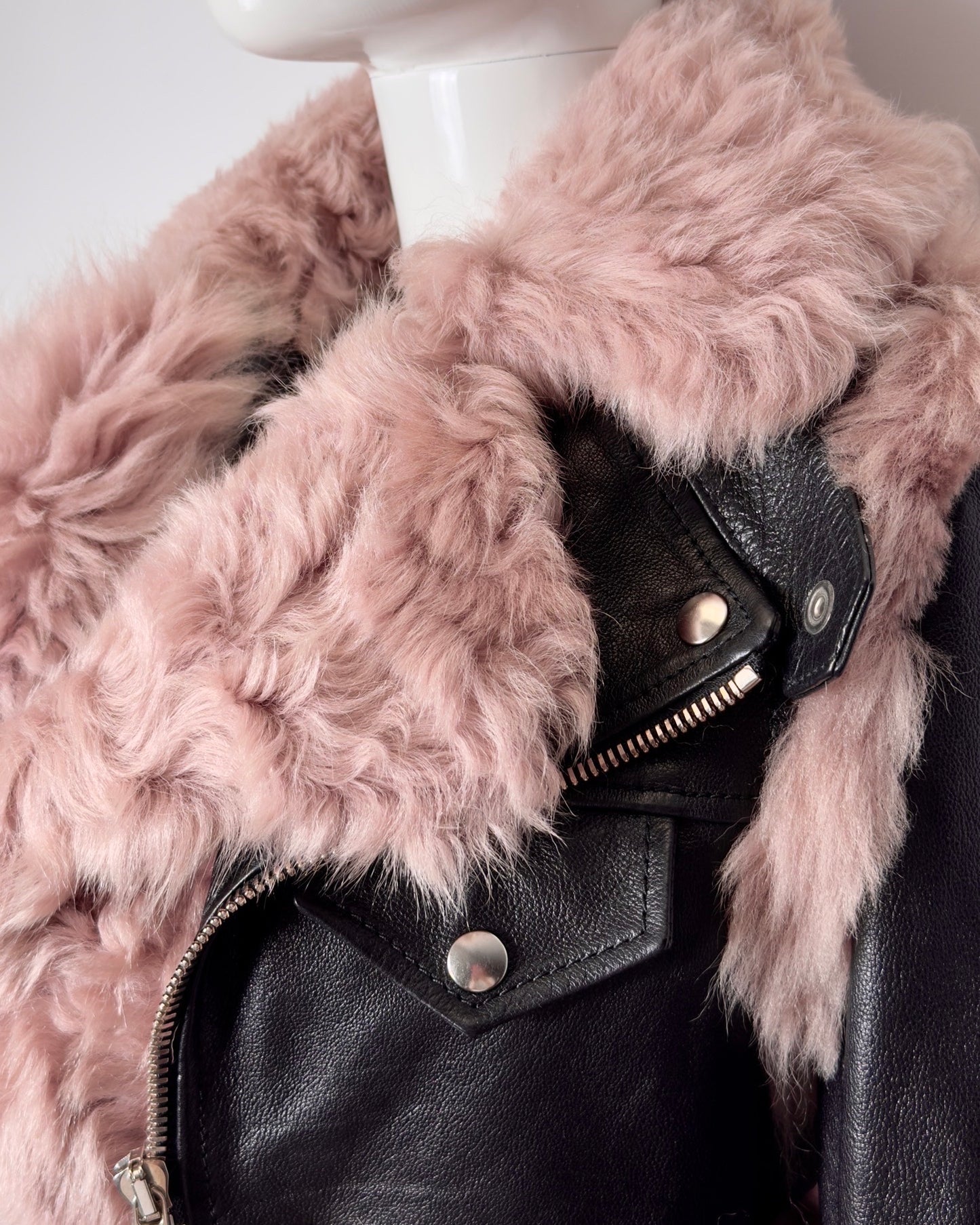 Alexander McQueen F/W 17-18  Fur Leather Runway Moto Jacket XXS-S