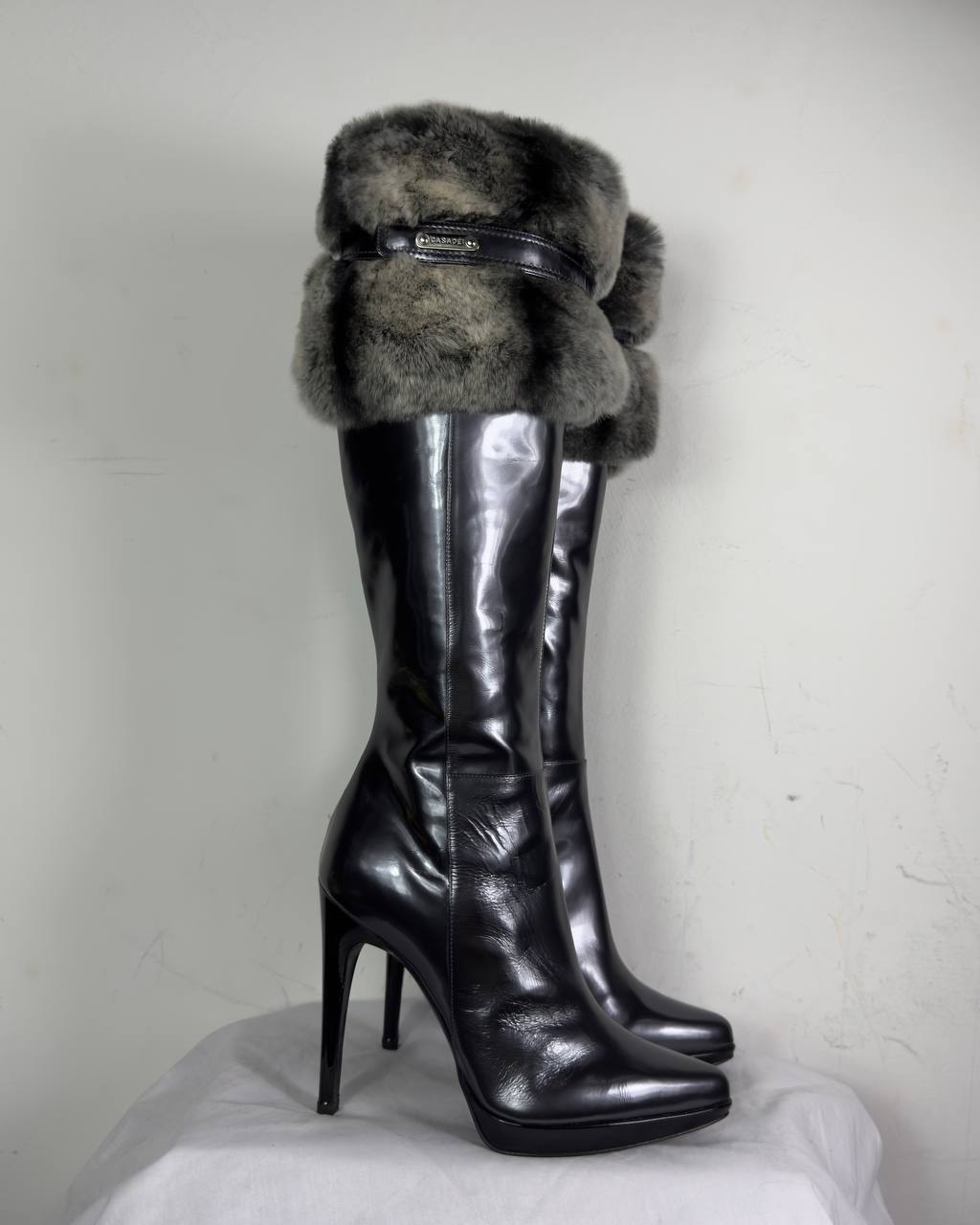 Casadei Vintage Italian Patent Leather & Fur Boots — 36