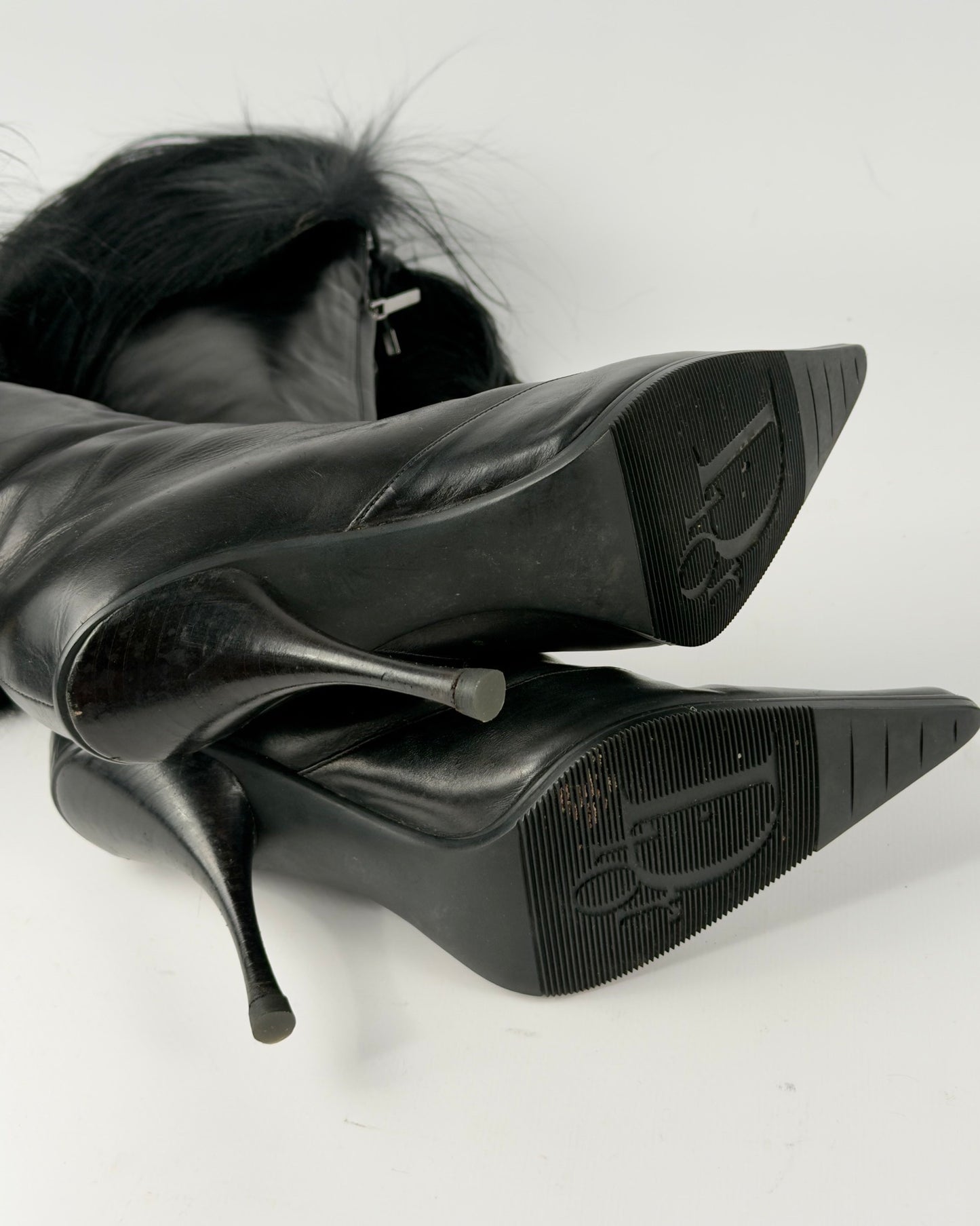 Christian Dior FW2003 by John Galliano Black Fur Trim Boots — 38/38.5