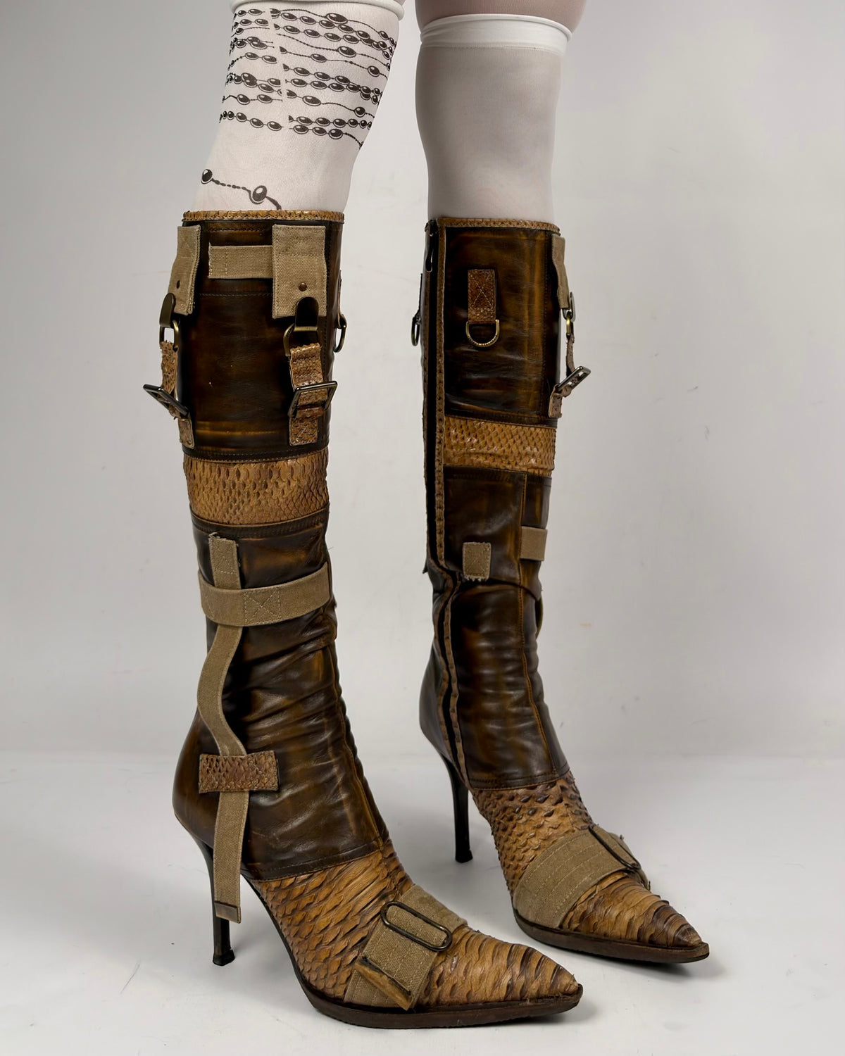 Gianmarco Lorenzi Vintage Cargo Combat Leather Boots — 37