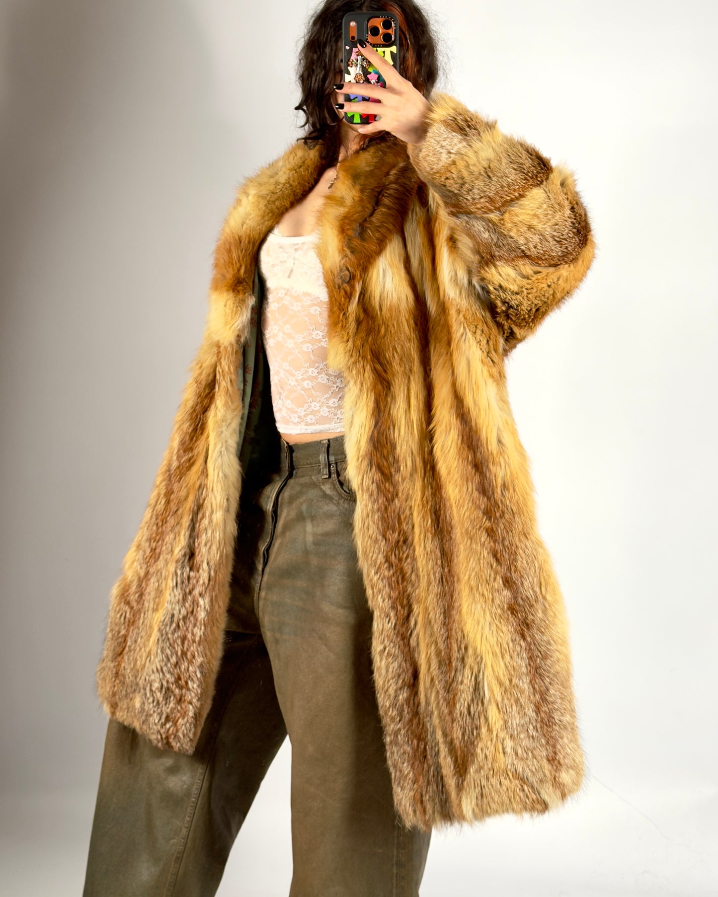 Vintage Red Fox Fluffy Fur Coat — M/XL